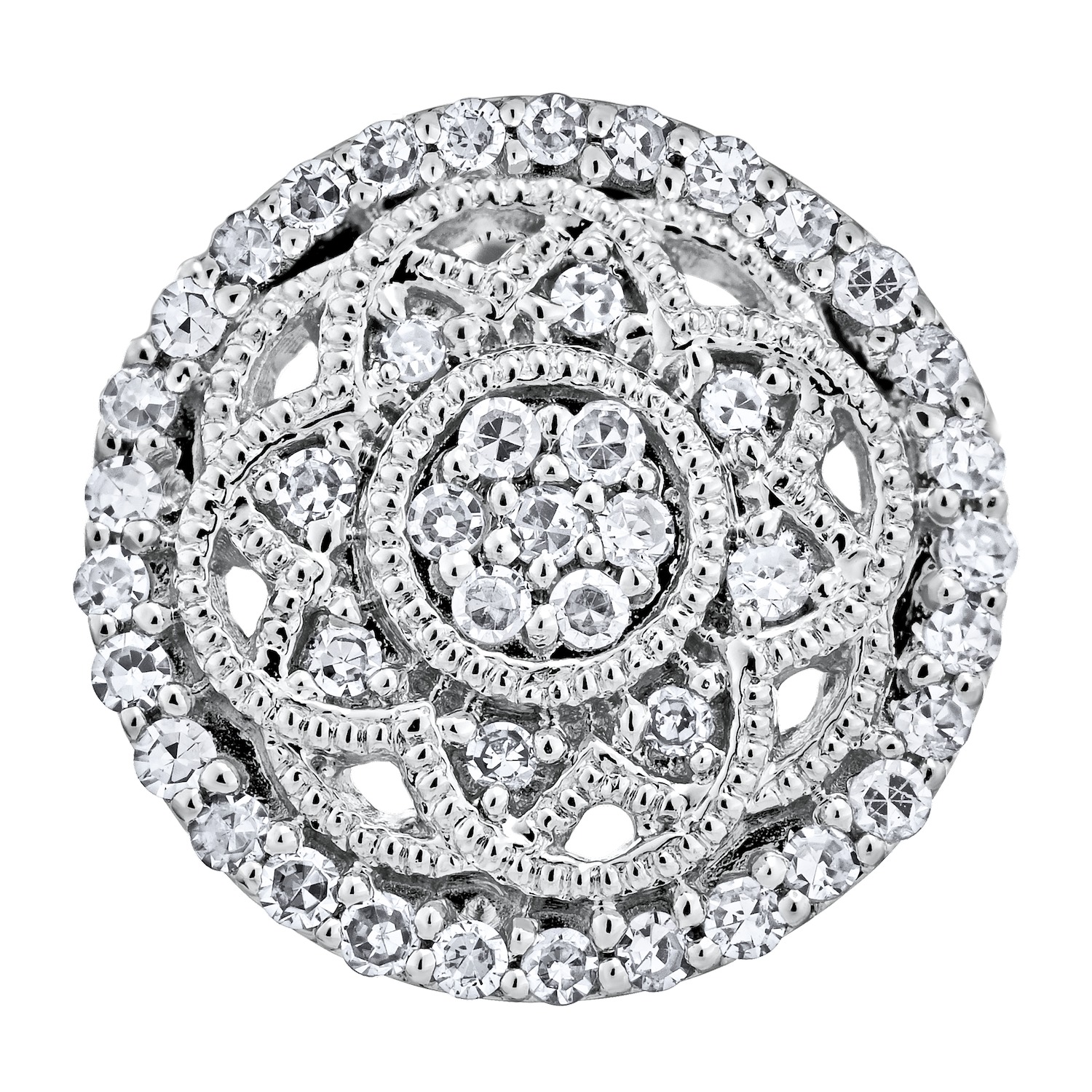 10K White Gold Earrings Round Shape Filigree Milgrain Studs Diamond 0.33 Ctw