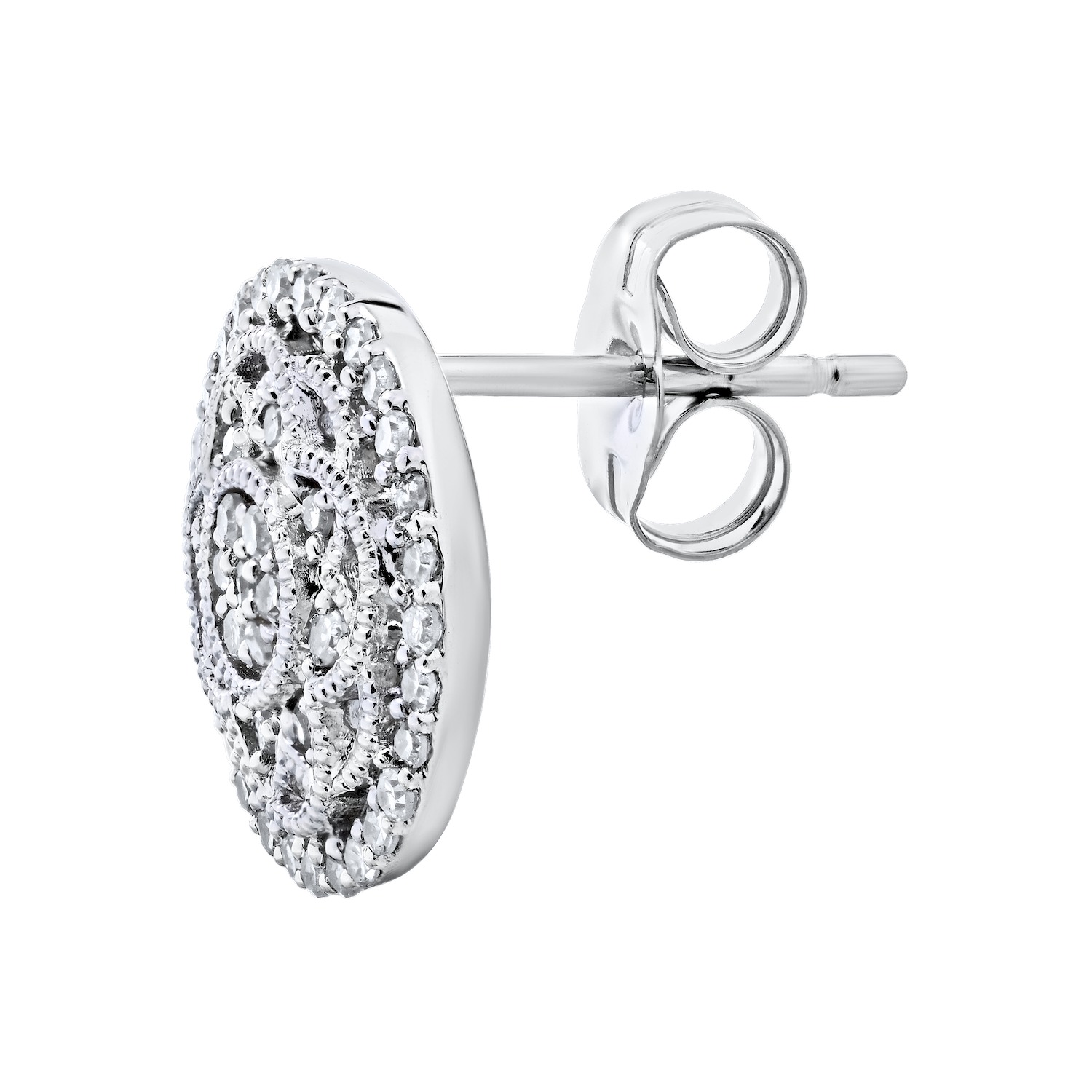 10K White Gold Earrings Round Shape Filigree Milgrain Studs Diamond 0.33 Ctw