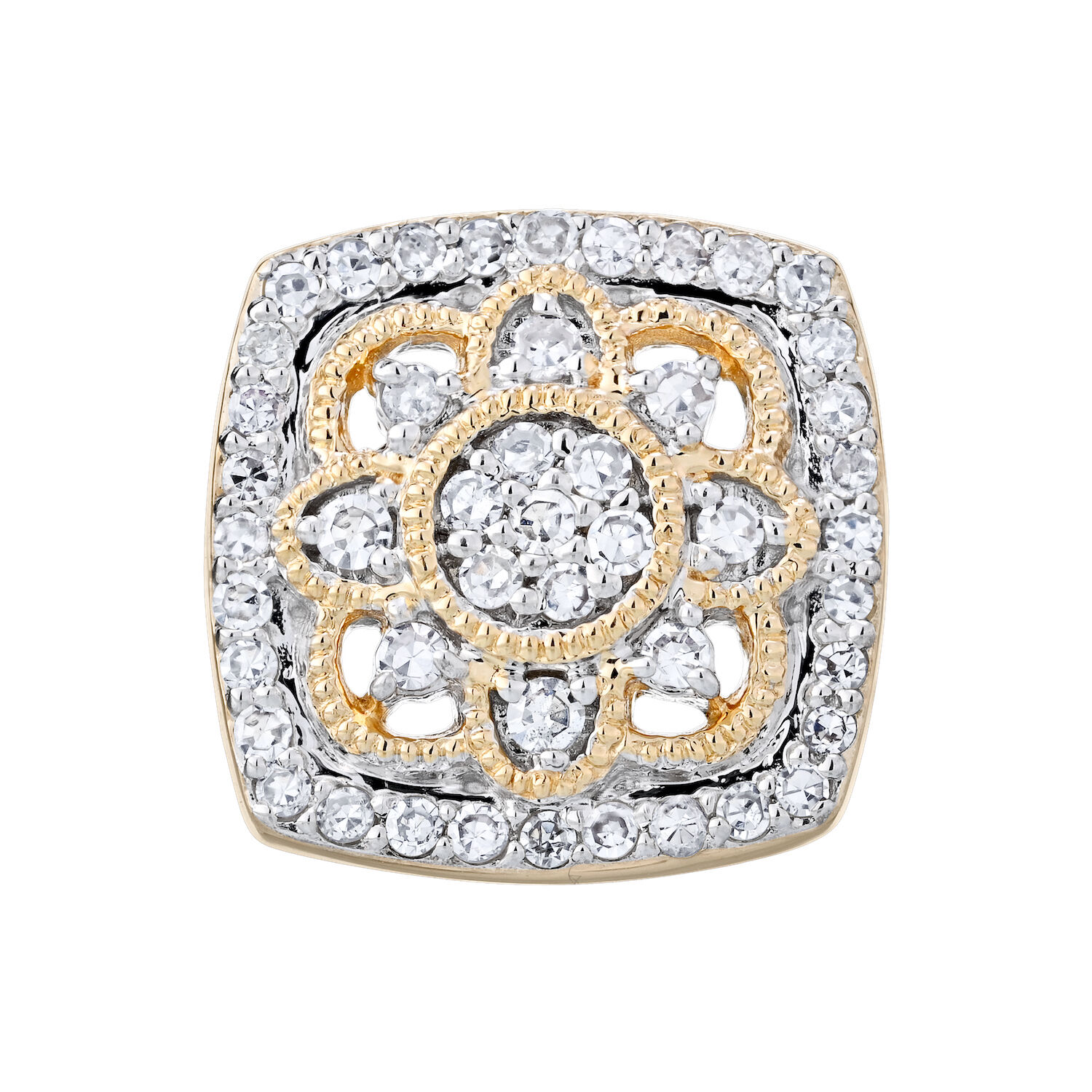 10K Yellow Gold Earrings Cushion Shape Filigree Milgrain Studs Diamond 0.33 Ctw