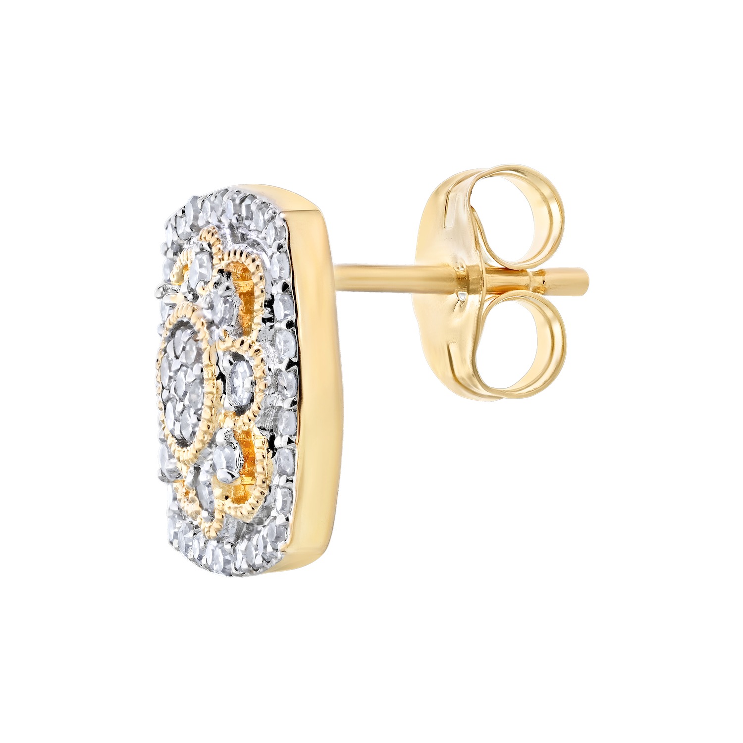 10K Yellow Gold Earrings Cushion Shape Filigree Milgrain Studs Diamond 0.33 Ctw