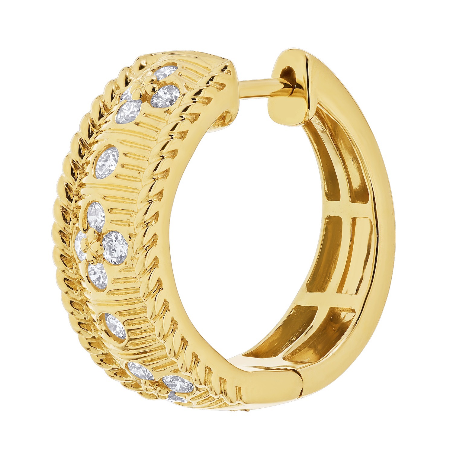 Textura&trade; 14K Yellow Gold Textured Hoops Flush Set Diamond 0.50 Ctw