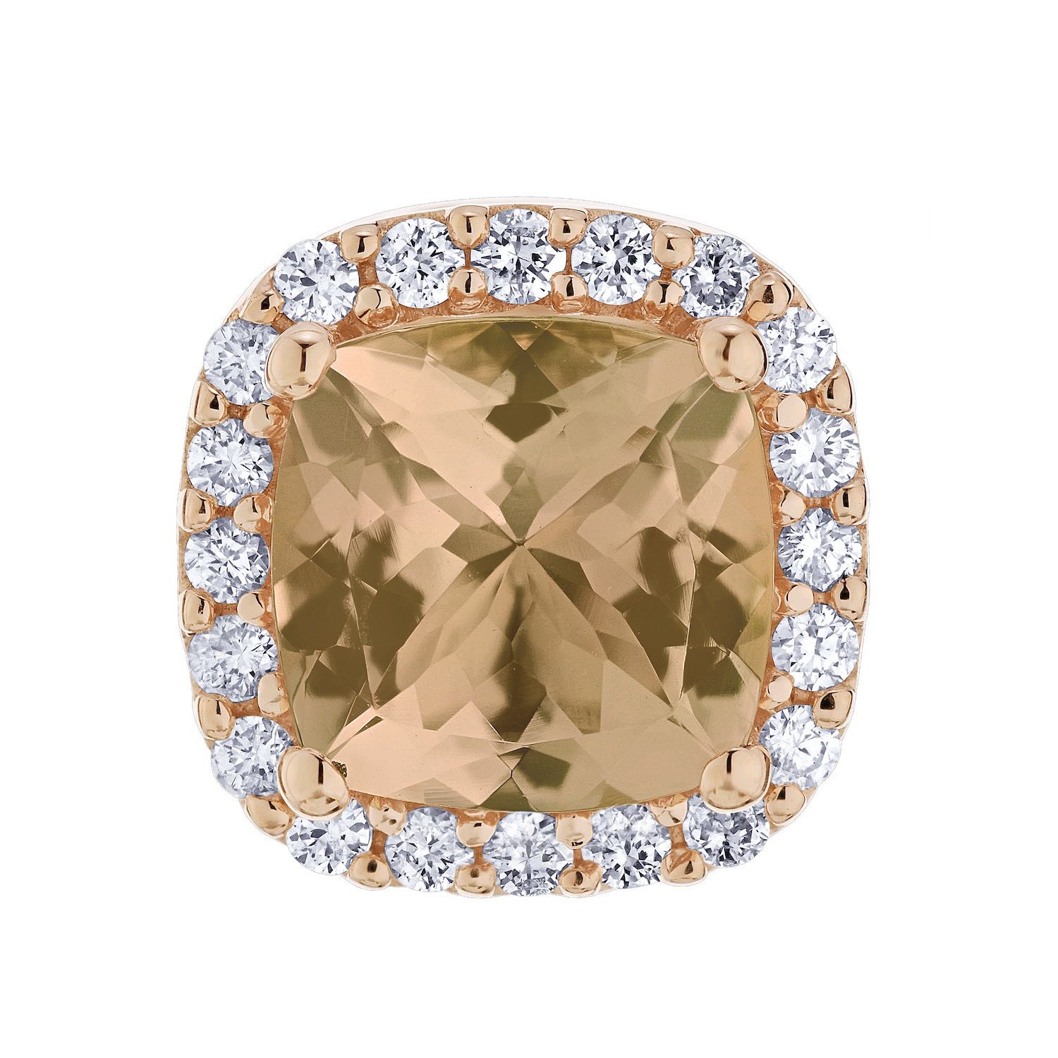 Peach Blossom&trade; 14k Rose Gold Square Cushion Morganite with Halo Studs Earrings Diamond 2.80 Ctw