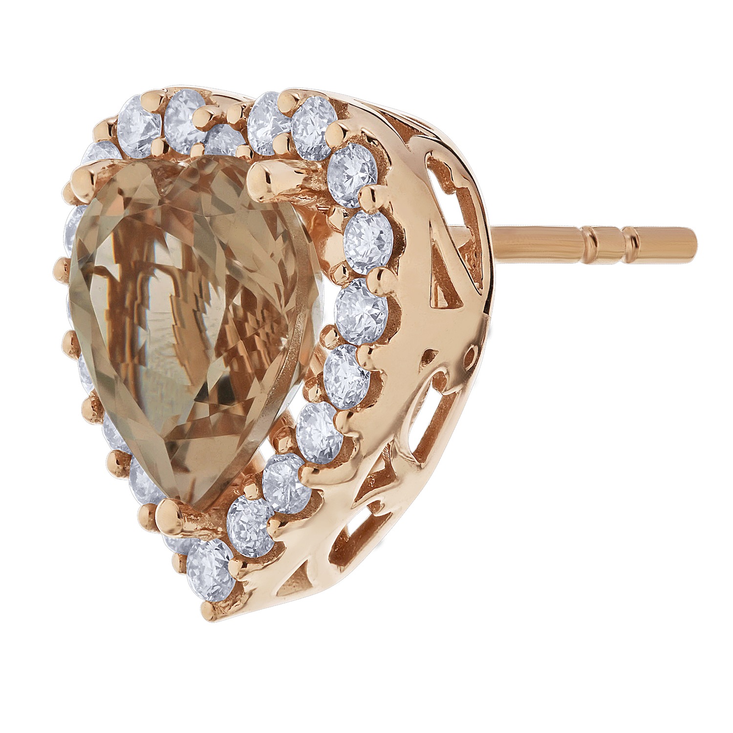 Peach Blossom&trade; 14k Rose Gold Heart Shape Morganite with Halo Studs Earrings Diamond 3.45 Ctw