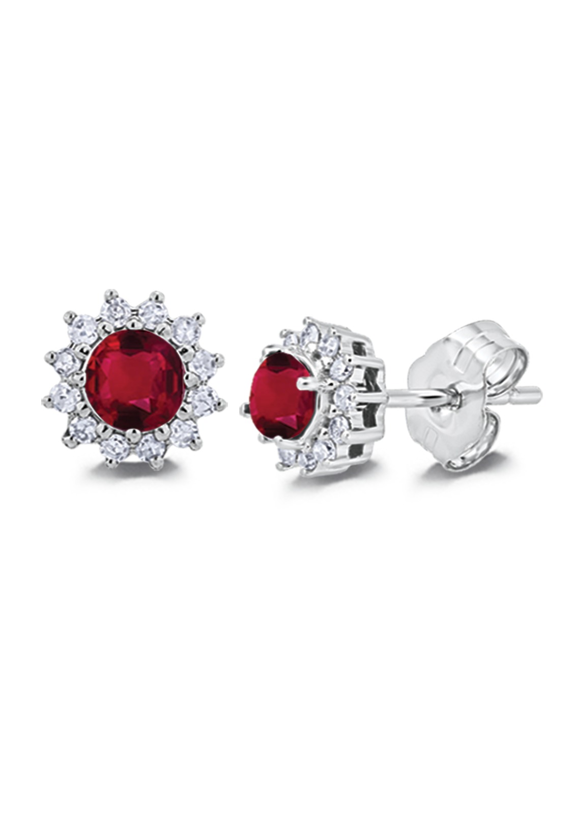 Majestic Gems&trade; 10k White Gold Round Color Center Halo Studs Ruby & Diamond 0.44 Ctw