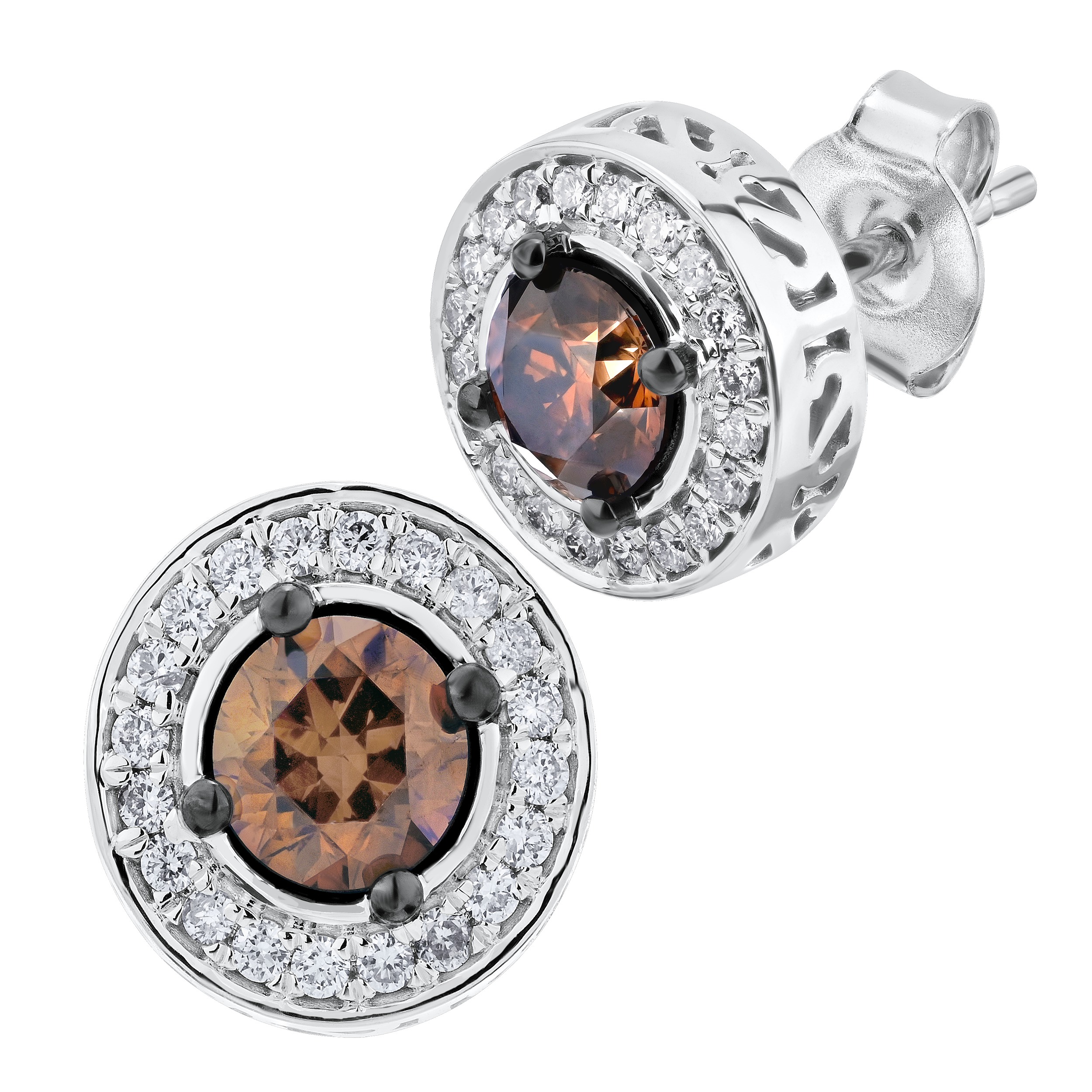 Cinnamon Dulce&trade; 14K White Gold Prong Set Center With Pave Contrast Halo Diamond & Cognac 0.61 Ctw