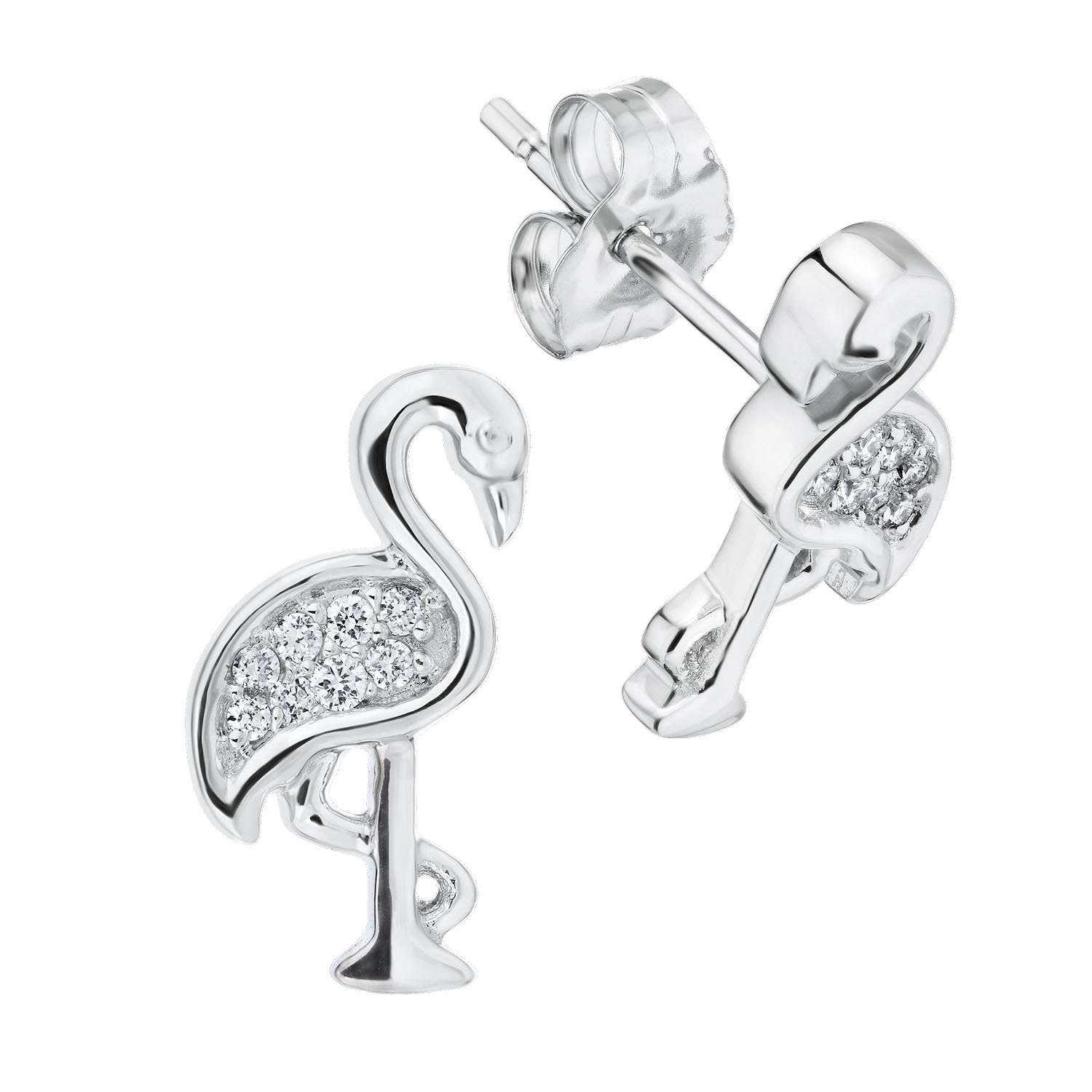 OCEANITY &trade; 14k White Gold Earrings Flamingo One Leg Studs Diamond 0.05 Ctw
