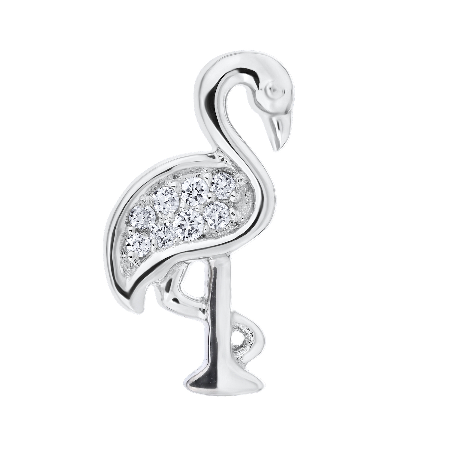 OCEANITY &trade; 14k White Gold Earrings Flamingo One Leg Studs Diamond 0.05 Ctw