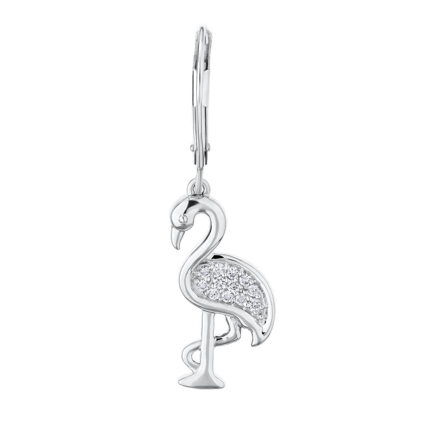 OCEANITY &trade; 14k White Gold Earrings Flamingo One Leg Drops Lever-Backs Diamond 0.15 Ctw