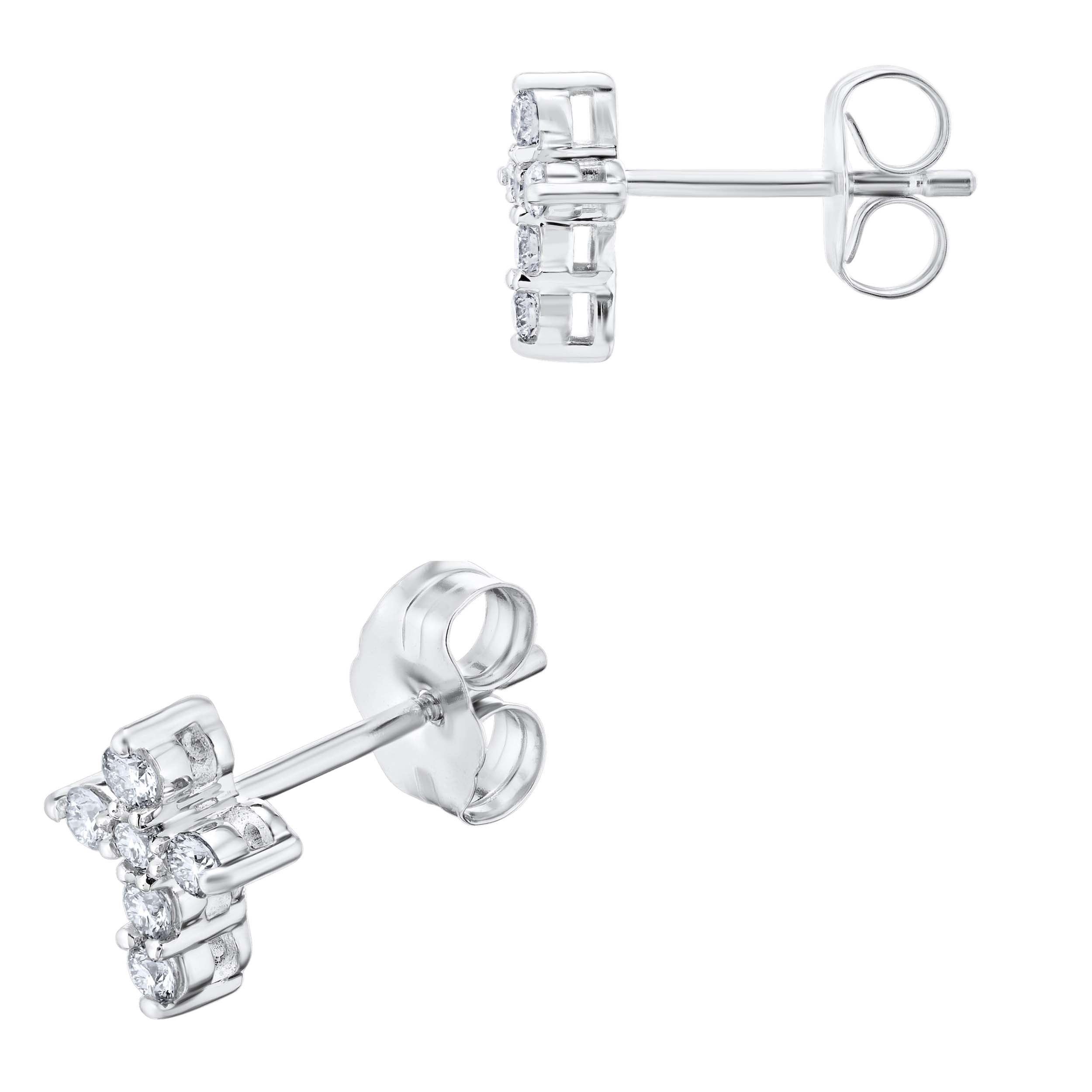 14K White Gold Earrings Shared Prong Set Cross Studs Diamond 0.20 Ctw