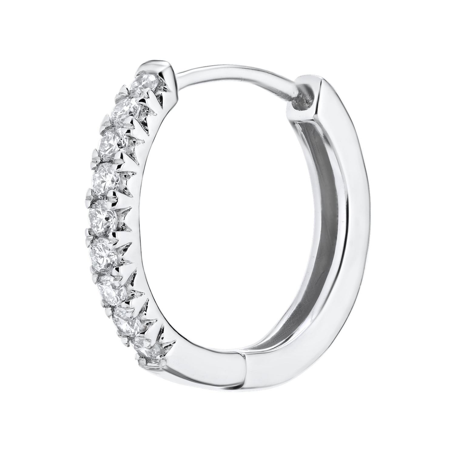 14K White Gold Earrings Shared Prong Huggie Hoops Diamond 0.40 Ctw