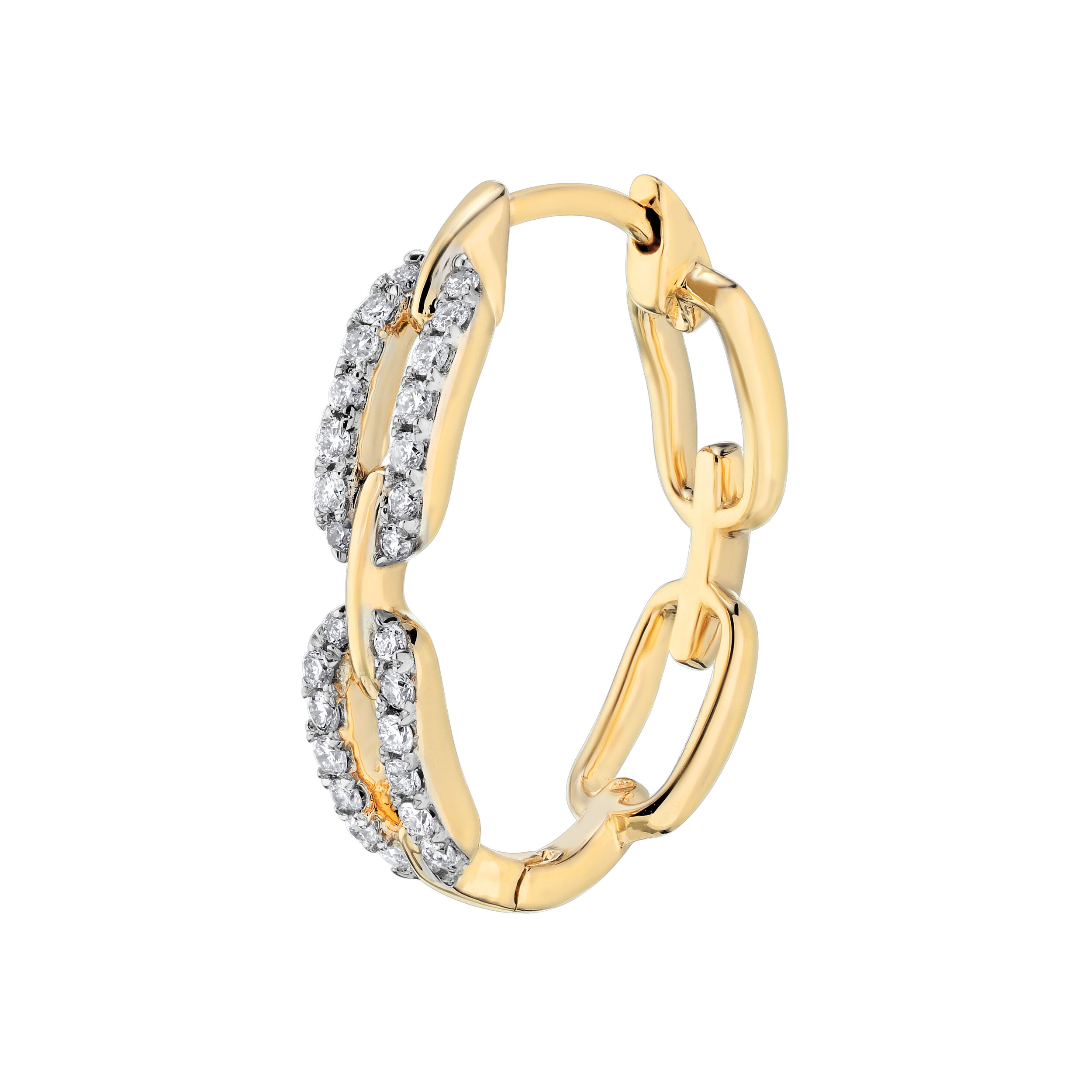 14K Two Tone Earrings Chain Link Hoops Pave Set Diamond 0.25 Ctw