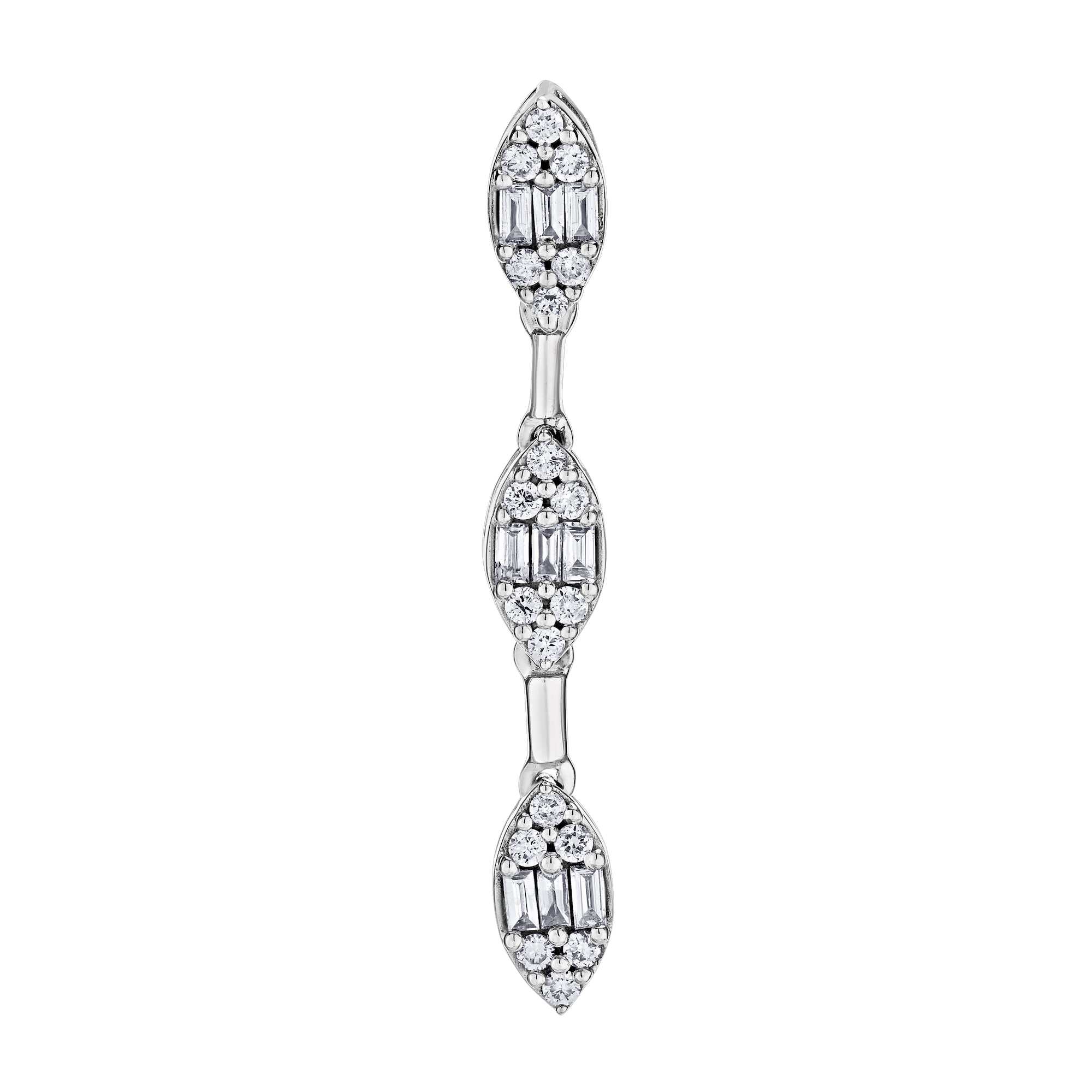 14K White Gold Earrings 3 Marquise Shape Drops Articulated Diamond 0.40 Ctw