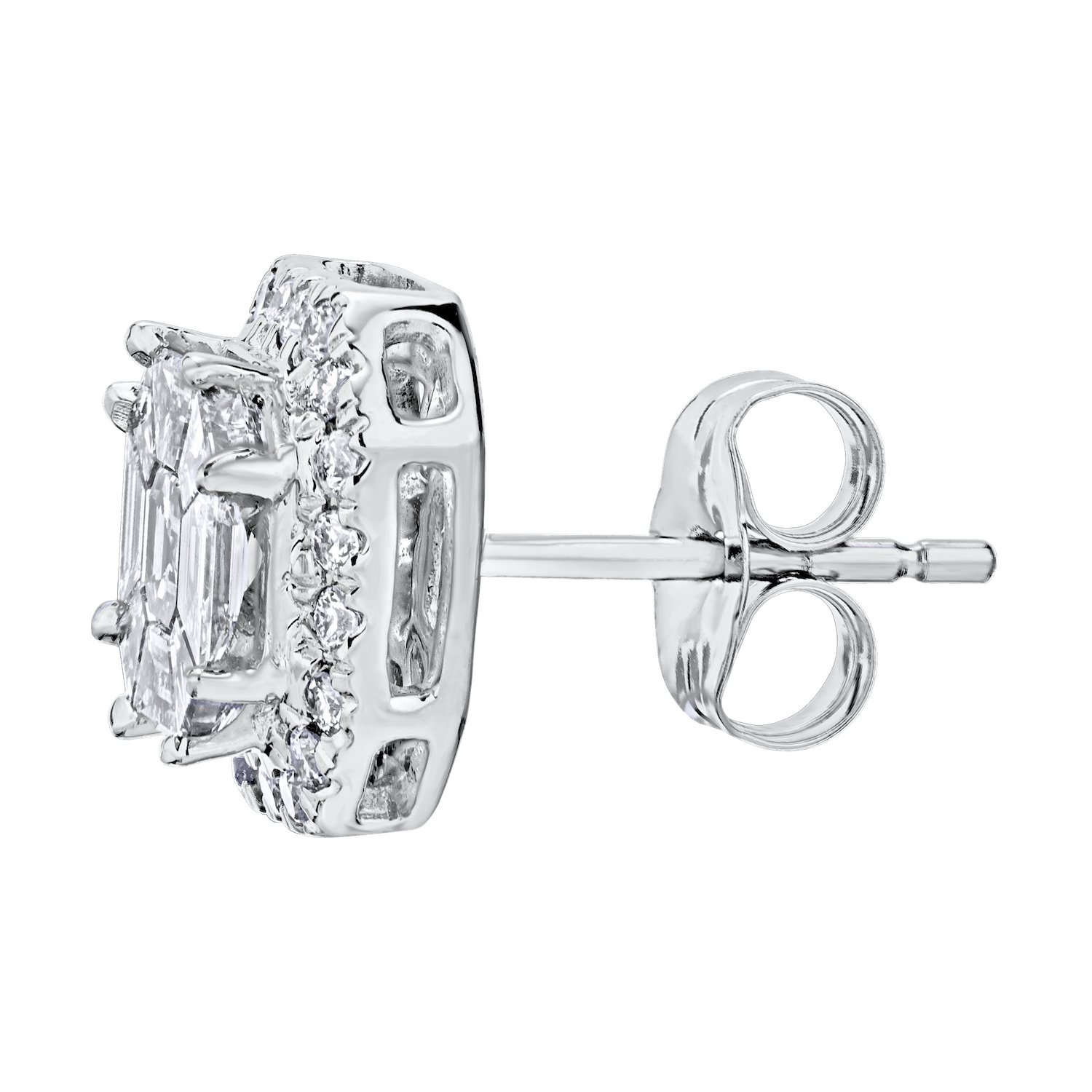 Compozit&trade; 14K White Gold Asscher Shape Halo Studs Earrings Diamond 1.25 Ctw Cutting Edge Technology