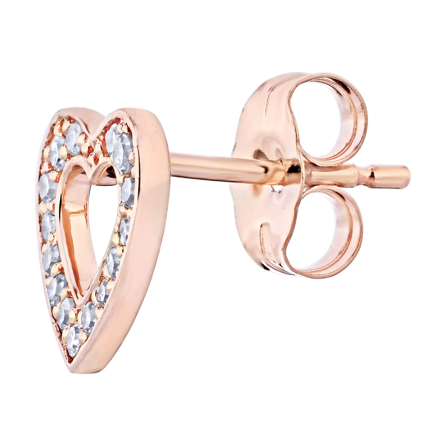 10K Two Tone Earrings Cutout Heart Studs Pave Set Diamond 0.15 Ctw