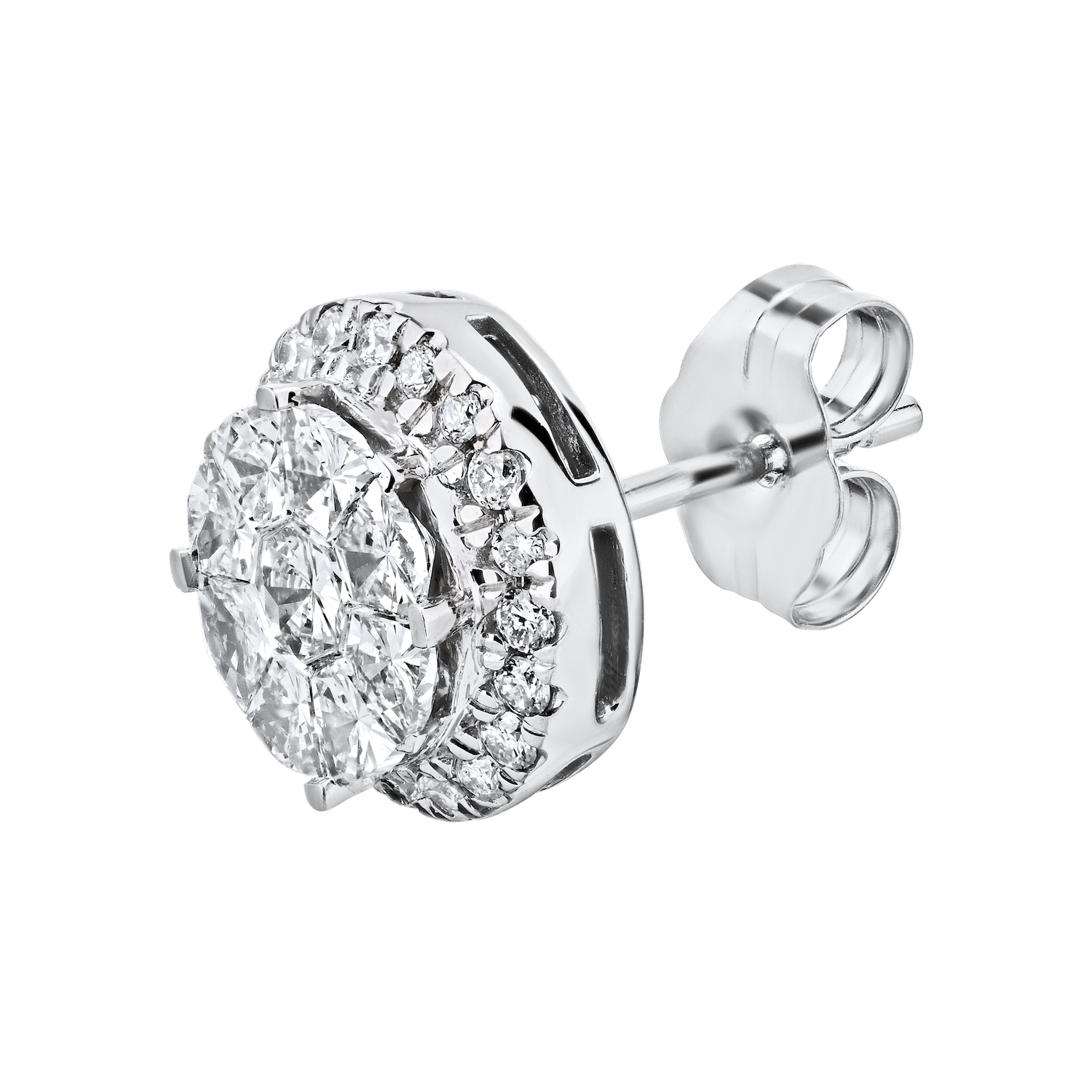 Compozit&trade; 14K White Gold Round Shape Halo Studs Earrings Diamond 1.25 Ctw Cutting Edge Technology