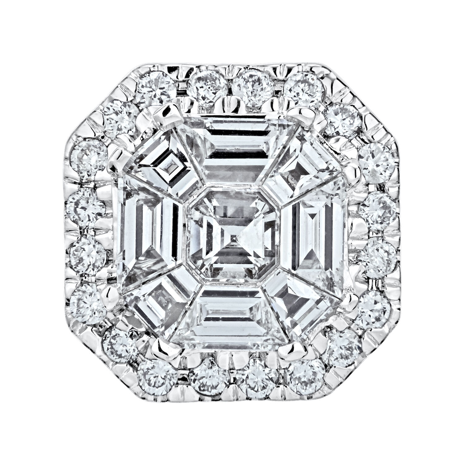 Compozit&trade; 14K White Gold Asscher Halo Studs Earrings Diamond 2.00 Ctw Cutting Edge Technology