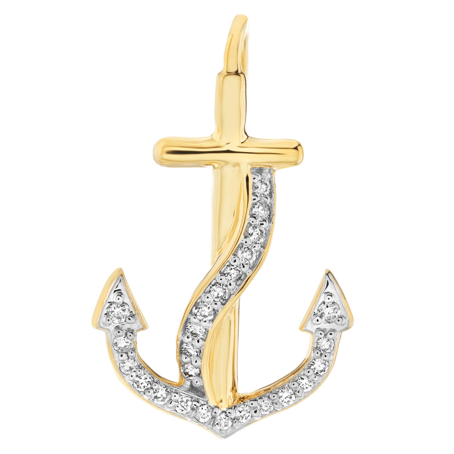 BluSea&trade; 14k Yellow Gold Earrings Anchor with Rope Studs Diamond 0.25 Ctw