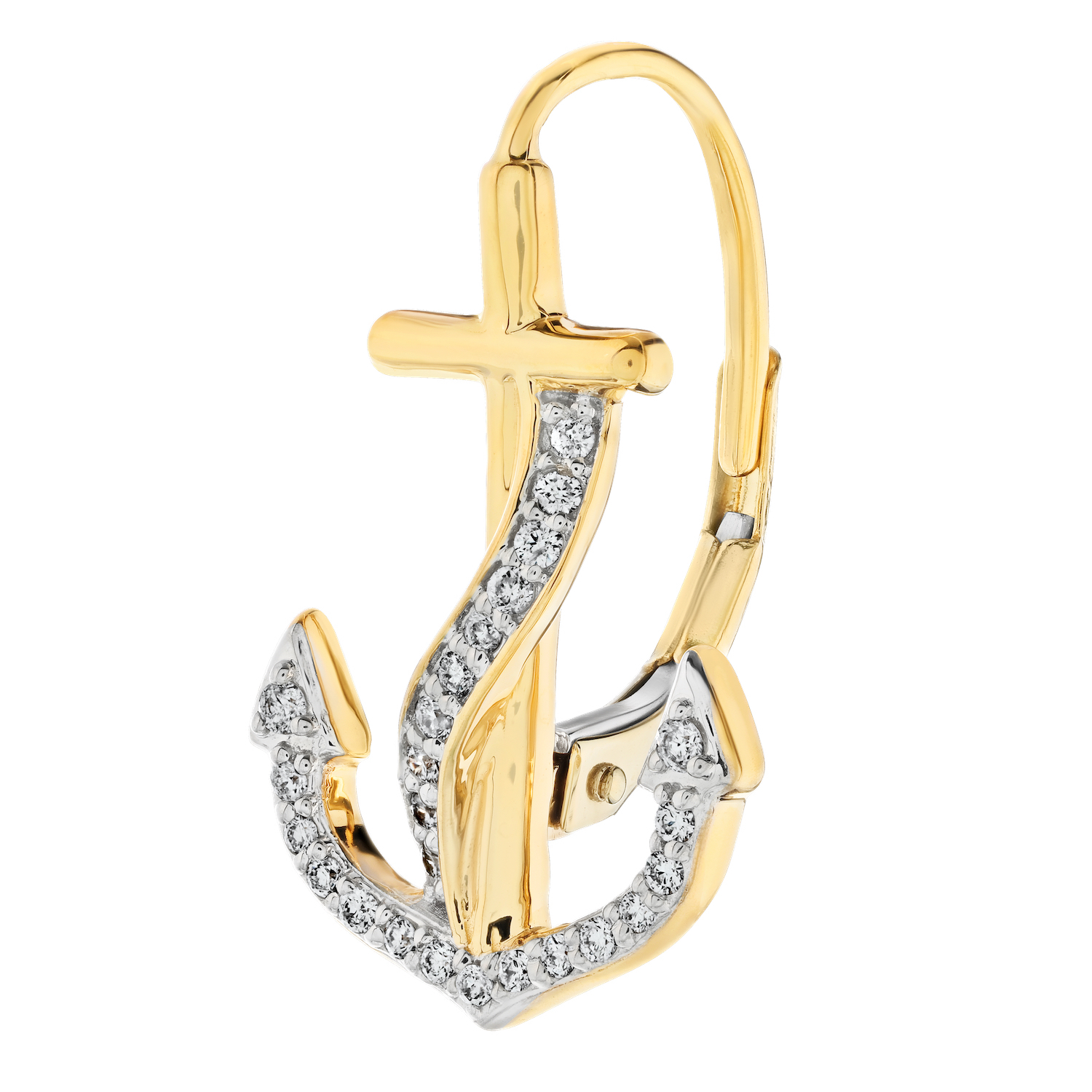 BluSea&trade; 14k Yellow Gold Earrings Anchor with Rope Studs Diamond 0.25 Ctw
