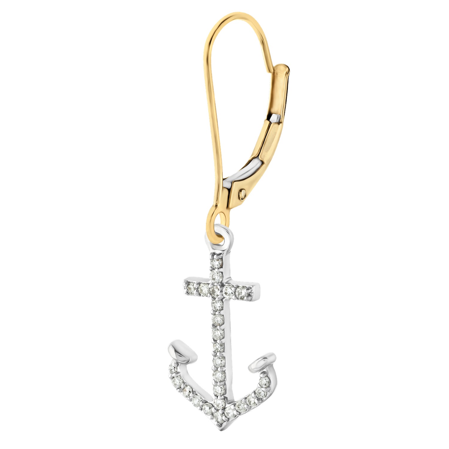 BluSea&trade; 14k Two Tone Earrings Pave Anchor Drops Lever Backs Diamond 0.20 Ctw