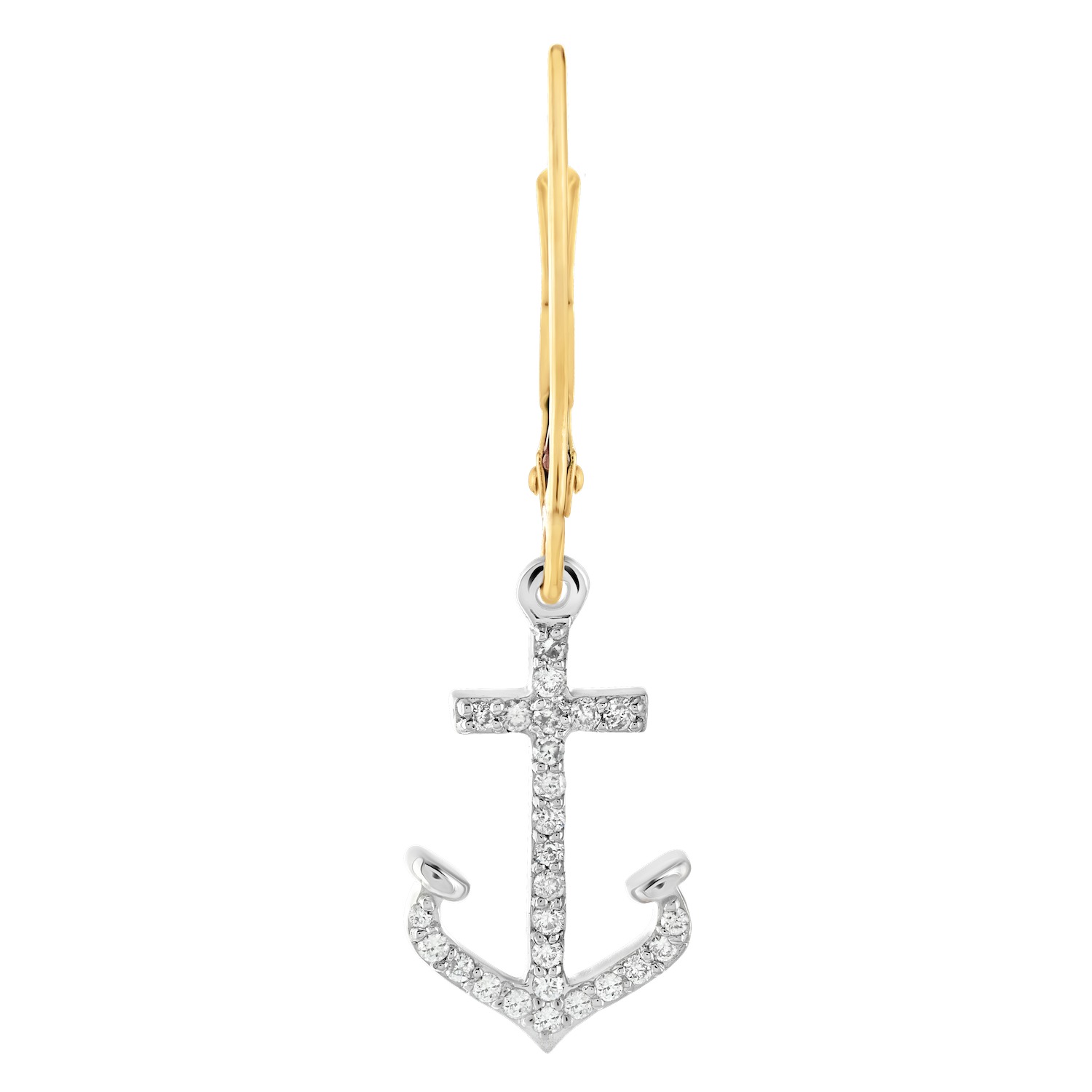 BluSea&trade; 14k Two Tone Earrings Pave Anchor Drops Lever Backs Diamond 0.20 Ctw