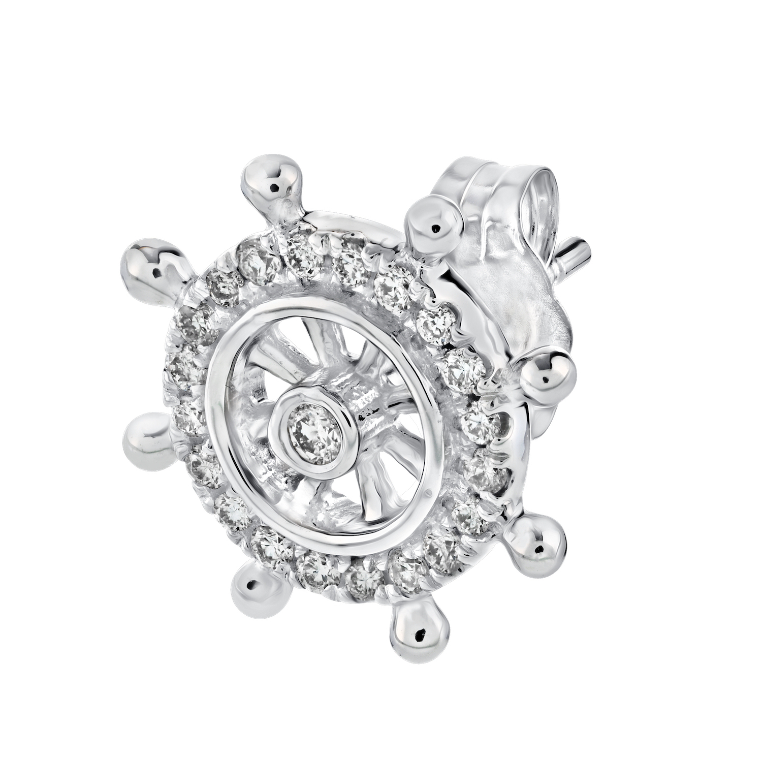 BluSea&trade; 14k White Gold Earrings Ships Wheels Studs Diamond 0.20 Ctw