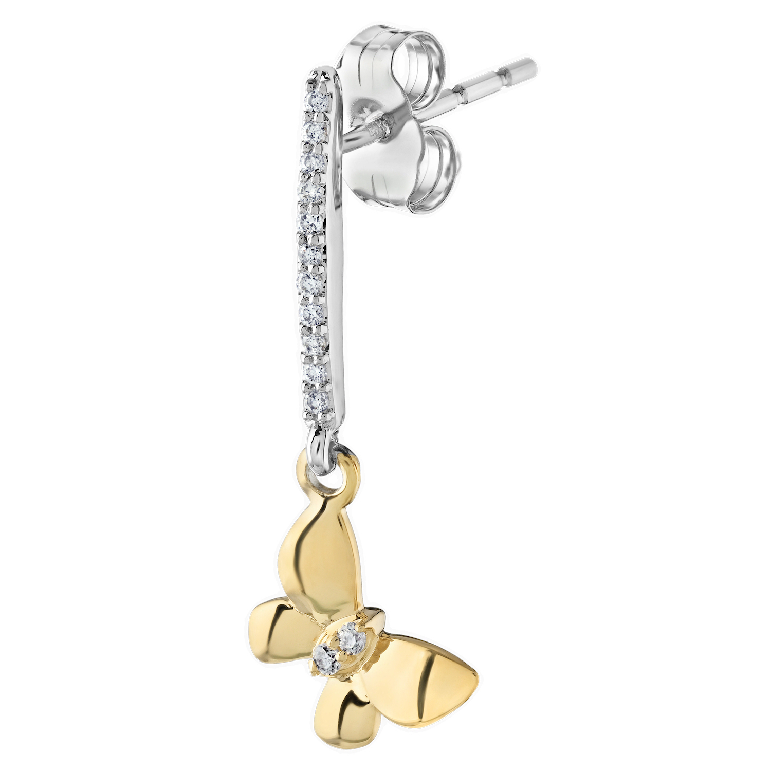 ZooLightful&trade; 14K Two Tone Polished Butterfly Drops on Pave Bars Earrings Diamond 0.10 Ctw