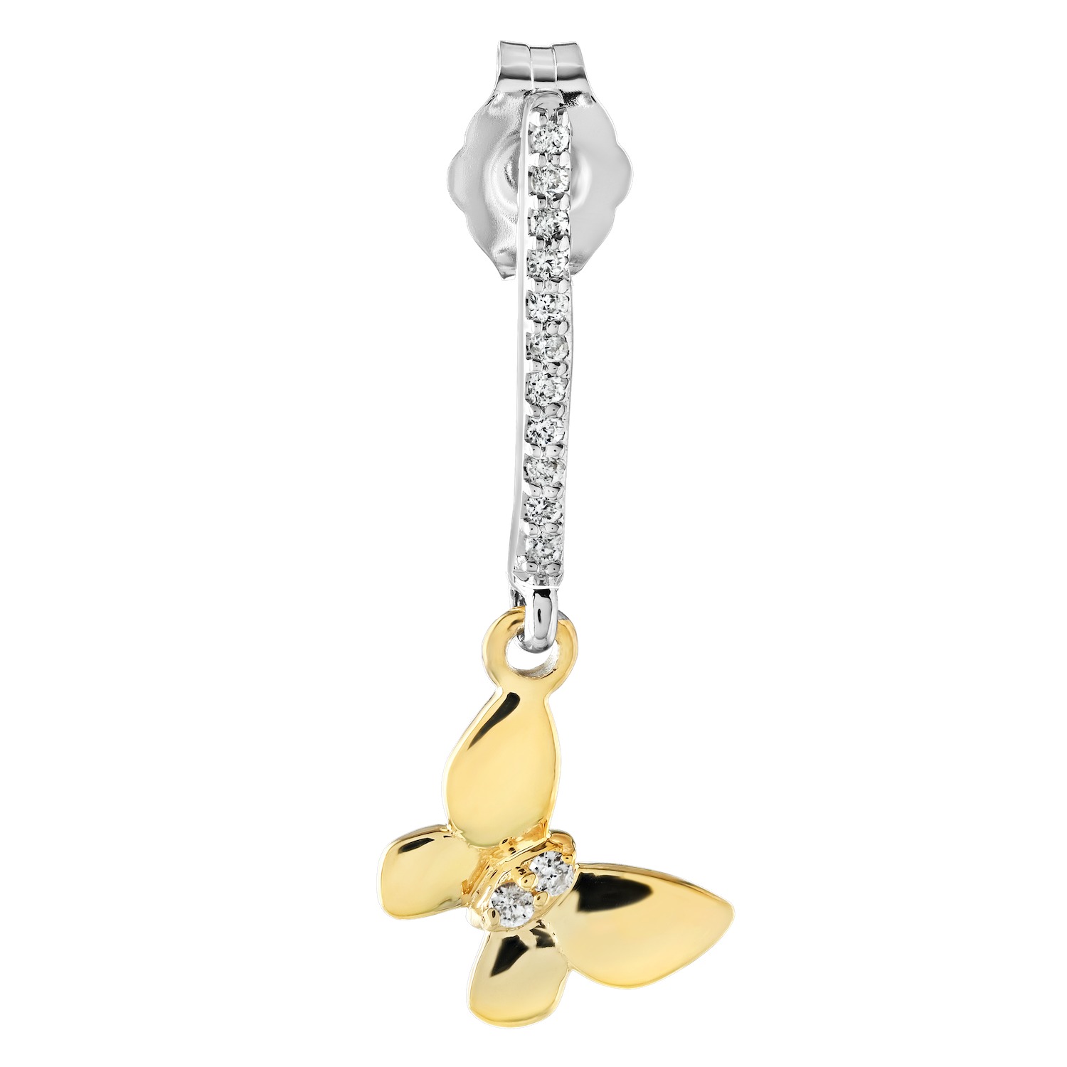 ZooLightful&trade; 14K Two Tone Polished Butterfly Drops on Pave Bars Earrings Diamond 0.10 Ctw