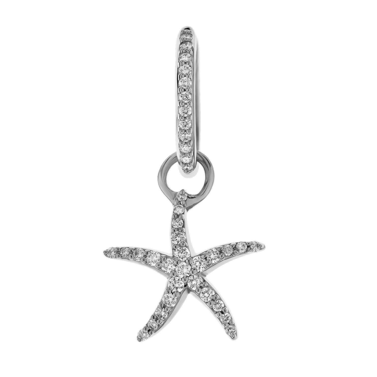 OCEANITY &trade; 14k White Gold Earrings Diamond Set Hoops with Pave Dangling Starfish Charms Diamond 0.25 Ctw