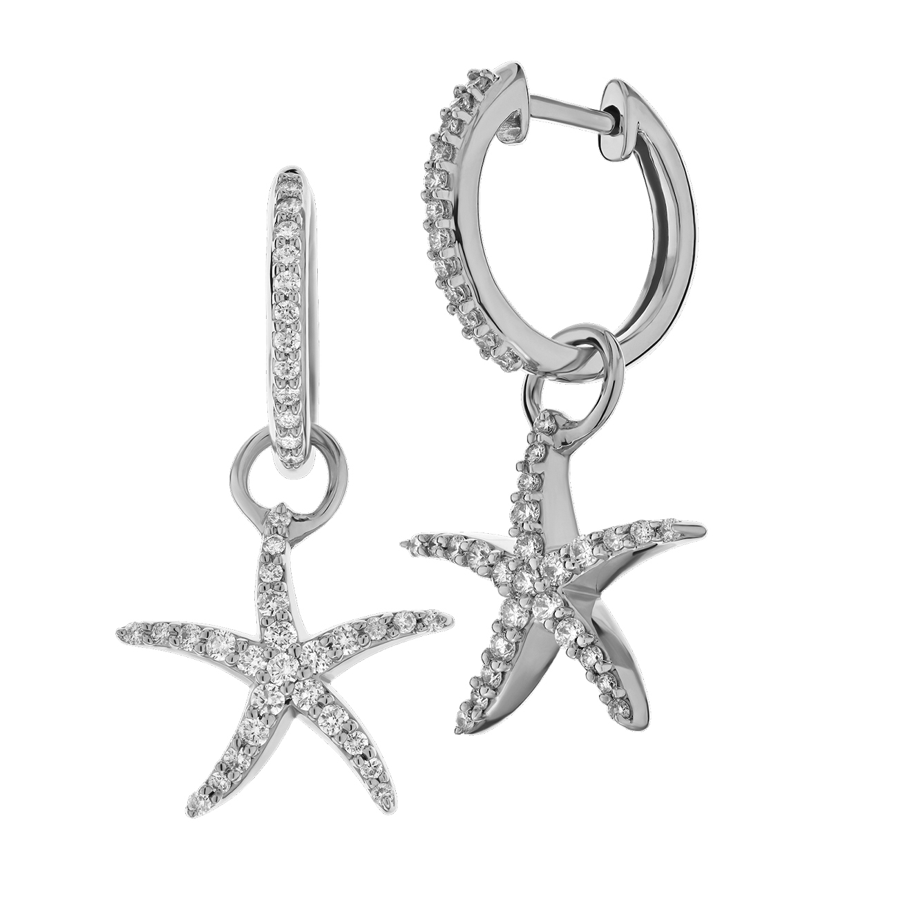 OCEANITY &trade; 14k White Gold Earrings Hoops with Pave Dangling Starfish Charms Diamond 0.50 Ctw