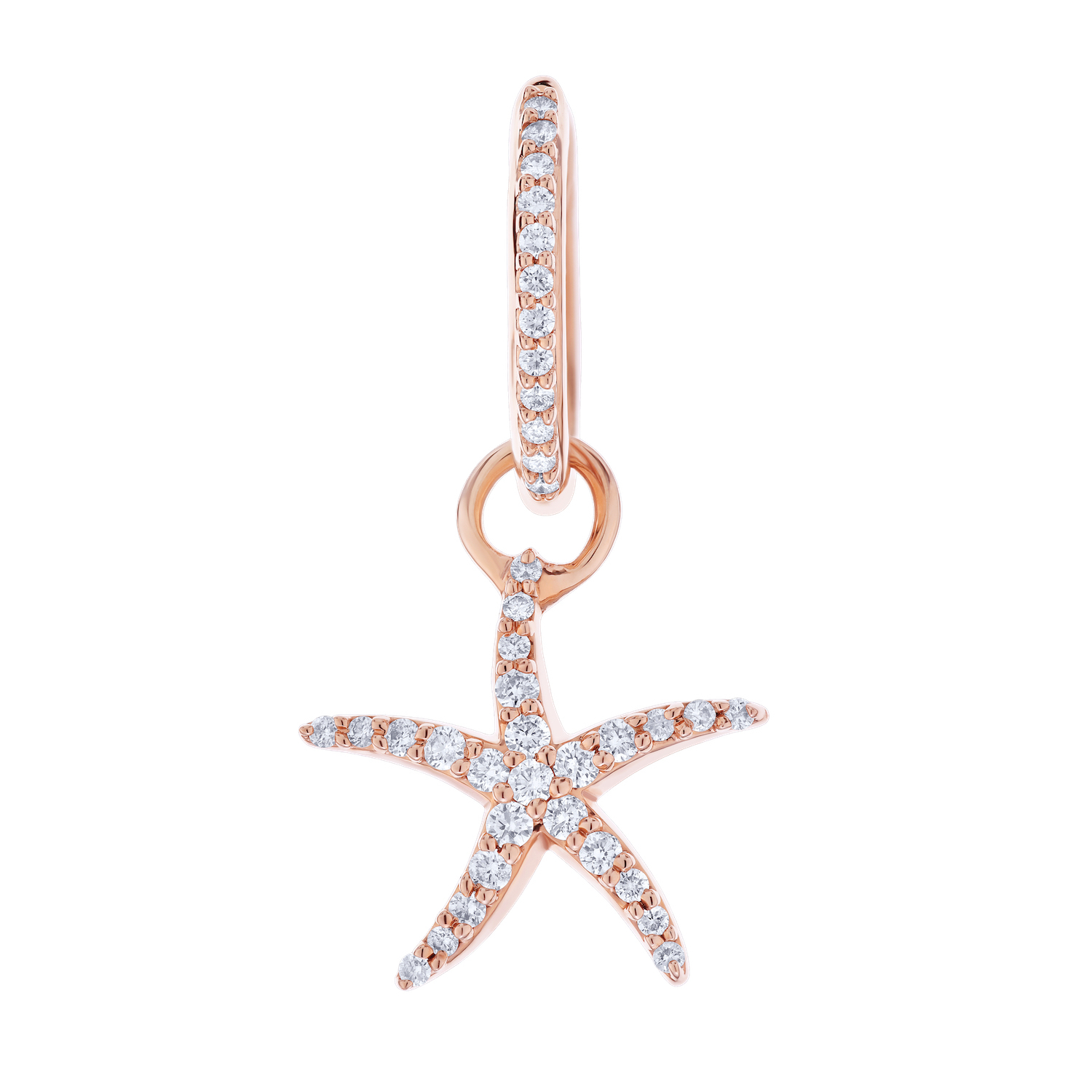 OCEANITY &trade; 14k Rose Gold Earrings Diamond Set Hoops with Pave Dangling Starfish Charms Diamond 0.40 Ctw