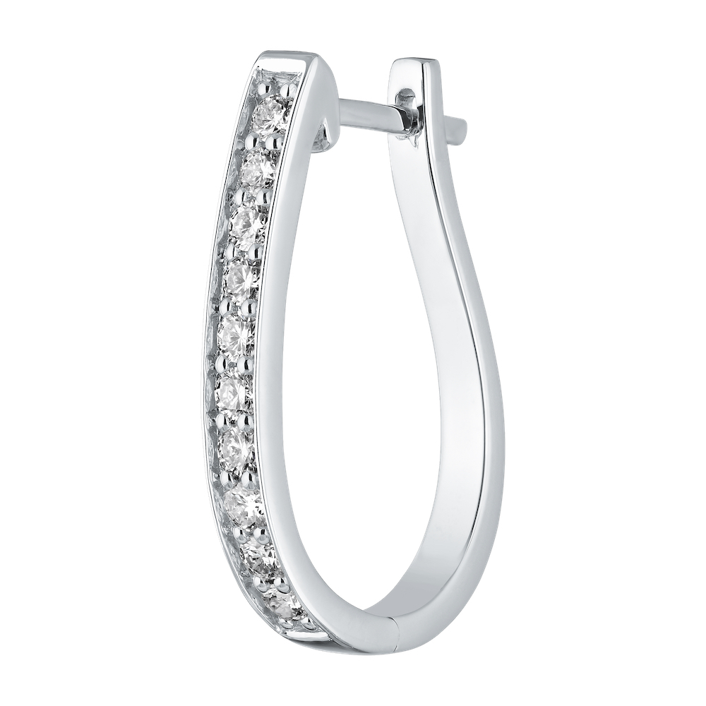 14K White Gold Earrings Bead Set Elongated Hoops Diamond 0.50 Ctw