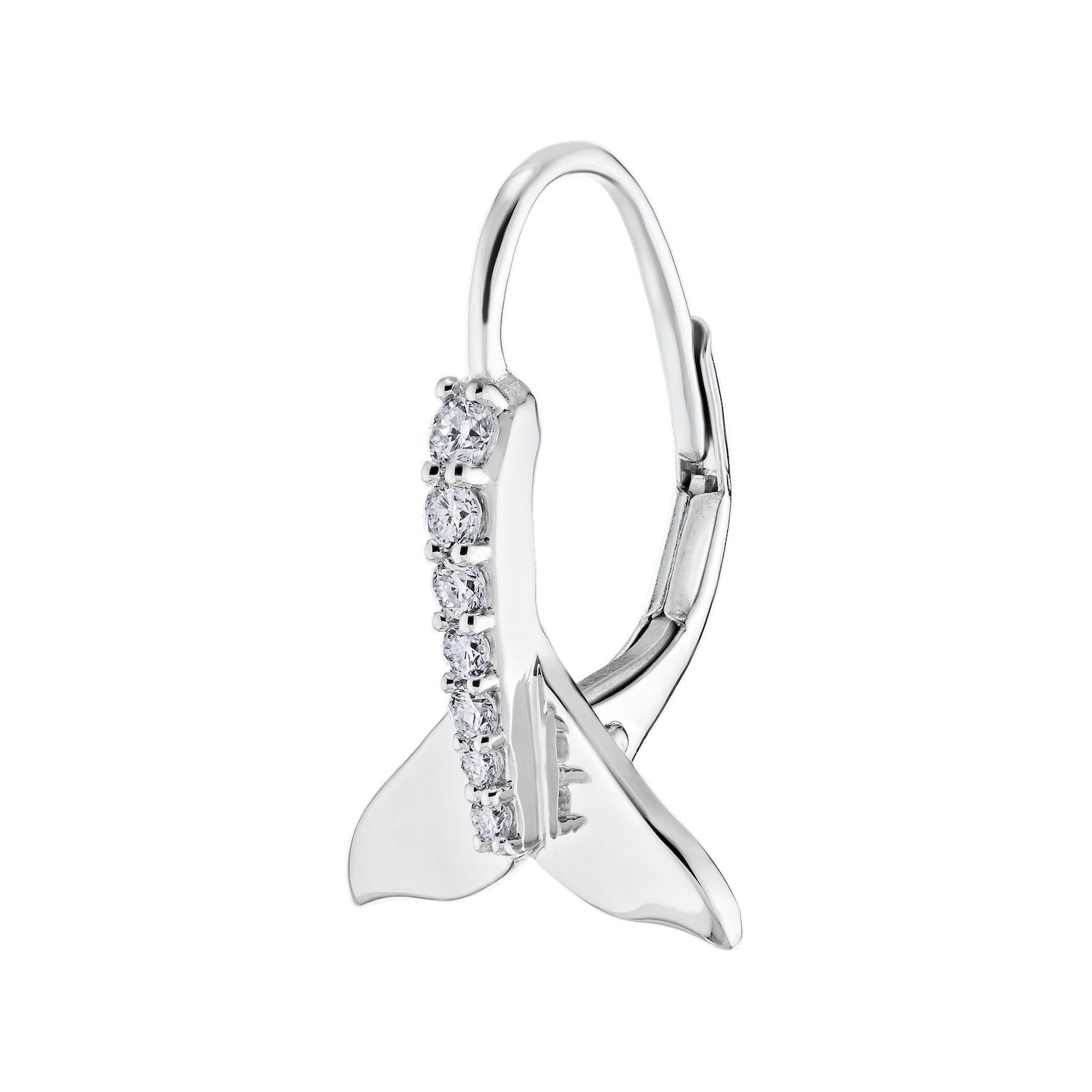 OCEANITY &trade; 14k White Gold Earrings Whale Tail Graduating Prong Set Graduating Spine Diamond 0.25 Ctw