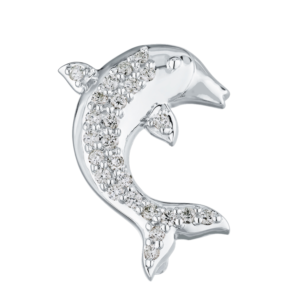 OCEANITY &trade; 14k White Gold Earrings Dolphin Pave Set Through Center Polished Sides Diamond 0.50 Ctw