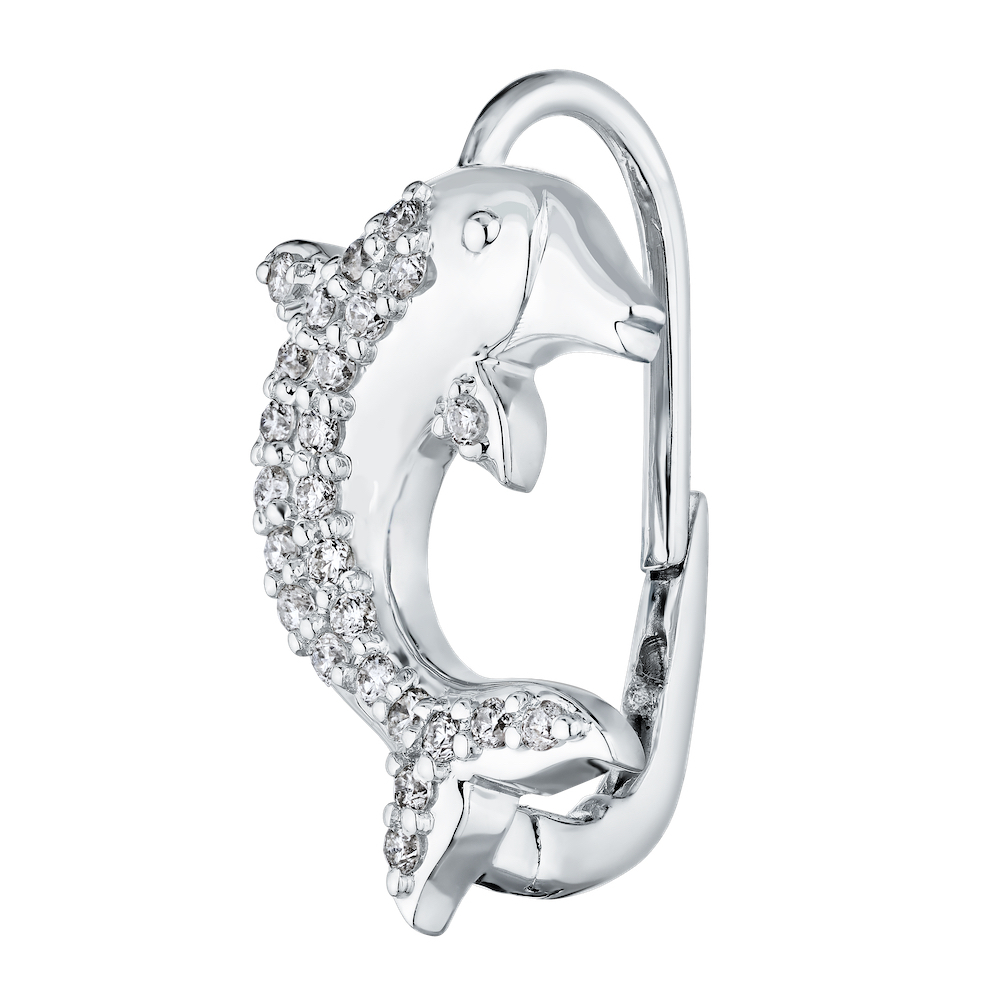 OCEANITY &trade; 14k White Gold Earrings Dolphin Pave Set Through Center Polished Sides Diamond 0.50 Ctw
