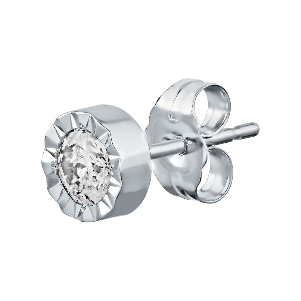 14K White Gold Miracle Plate Solitaire Studs Earrings Diamond 0.25 Ctw