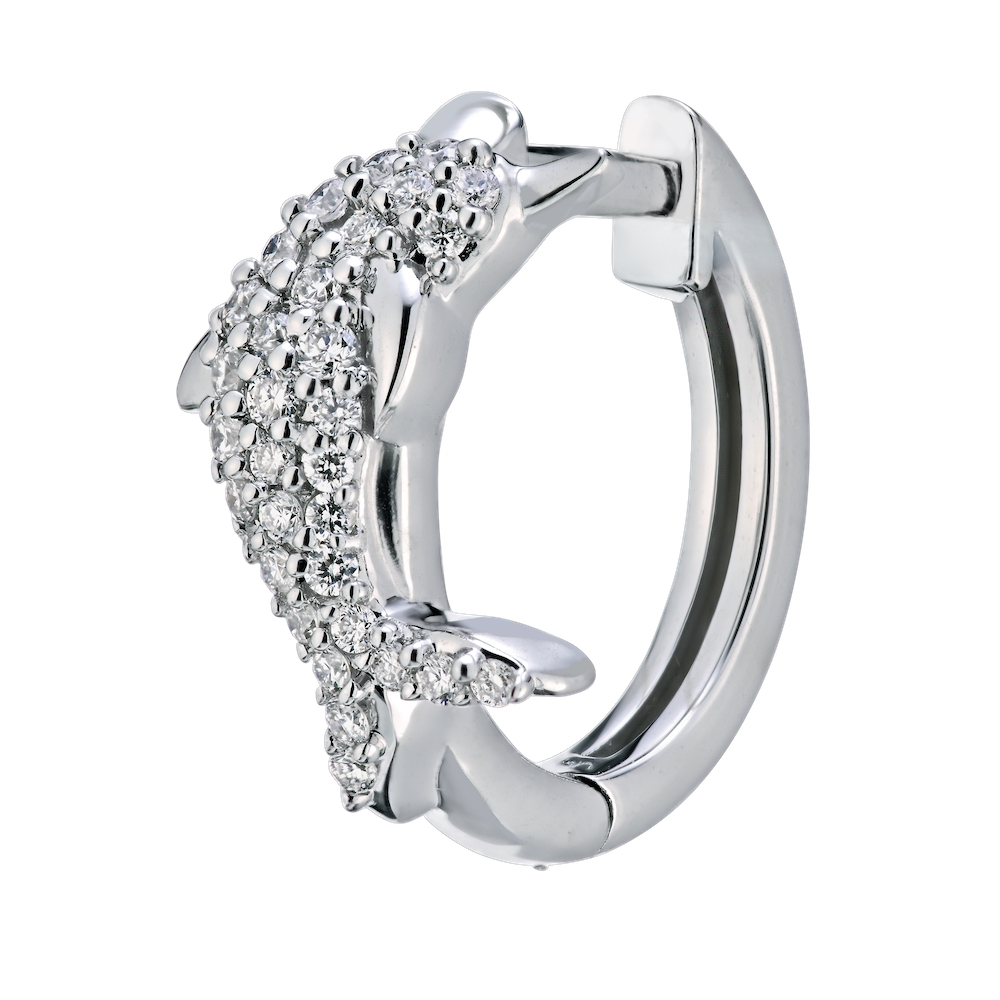 OCEANITY &trade; 14k White Gold Earrings Dolphin Pave Set Huggies Diamond 0.25 Ctw