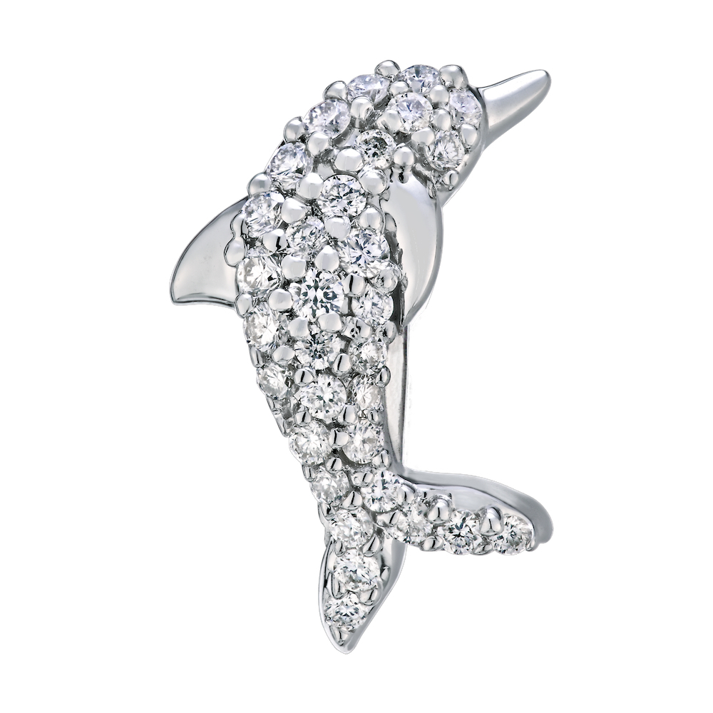 OCEANITY &trade; 14k White Gold Earrings Dolphin Pave Set Huggies Diamond 0.25 Ctw