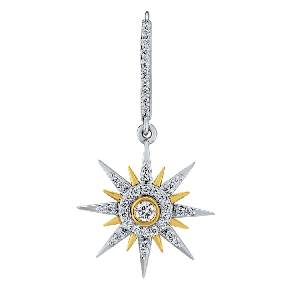 14K Two Tone Starburst Drops on Leverbacks Earrings Diamond 0.50 Ctw