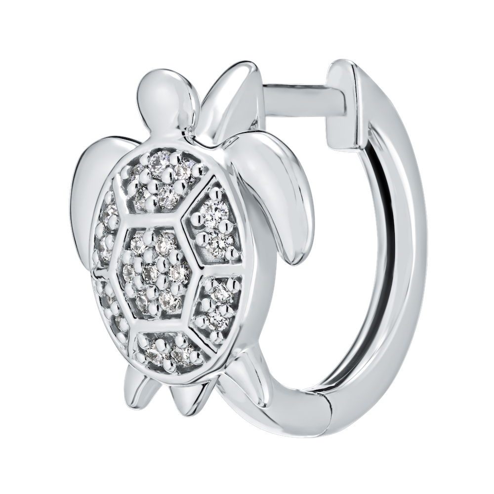 OCEANITY &trade; 14k White Gold Earrings Turtle Pave Set Huggies Diamond 0.25 Ctw