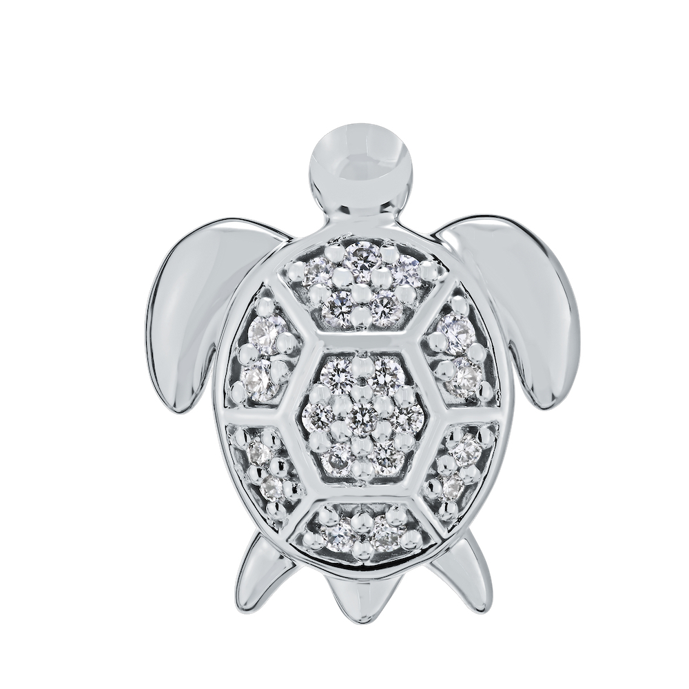 OCEANITY &trade; 14k White Gold Earrings Turtle Pave Set Huggies Diamond 0.25 Ctw