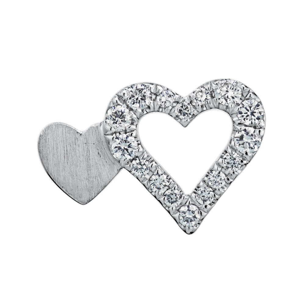 14K White Gold One Small & One Larger Heart Studs Diamond Earrings 0.15 Ctw