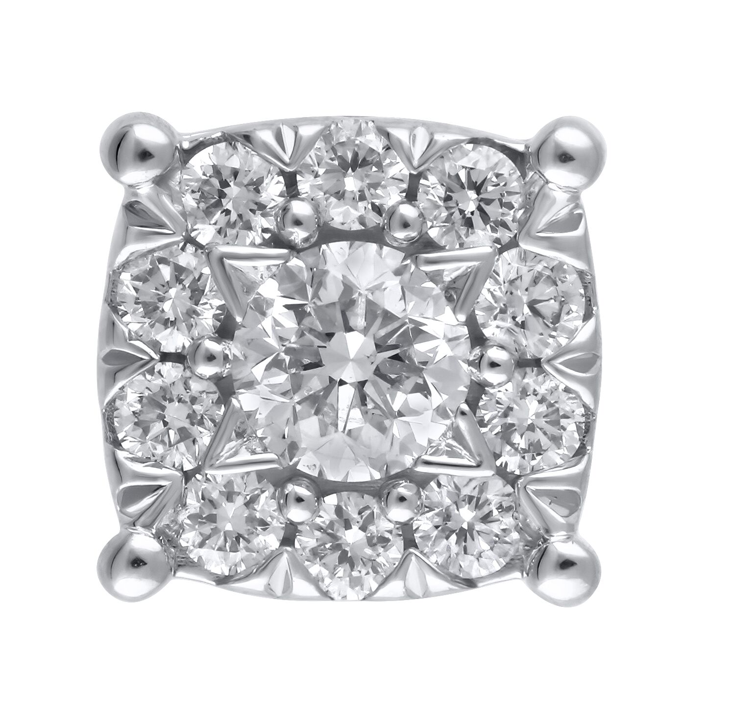 Diamond Bouquet&trade; 14K White Gold Diamond Cushion Shaped Flower Clusters with Screw Backs Earrings 0.10 Ctw