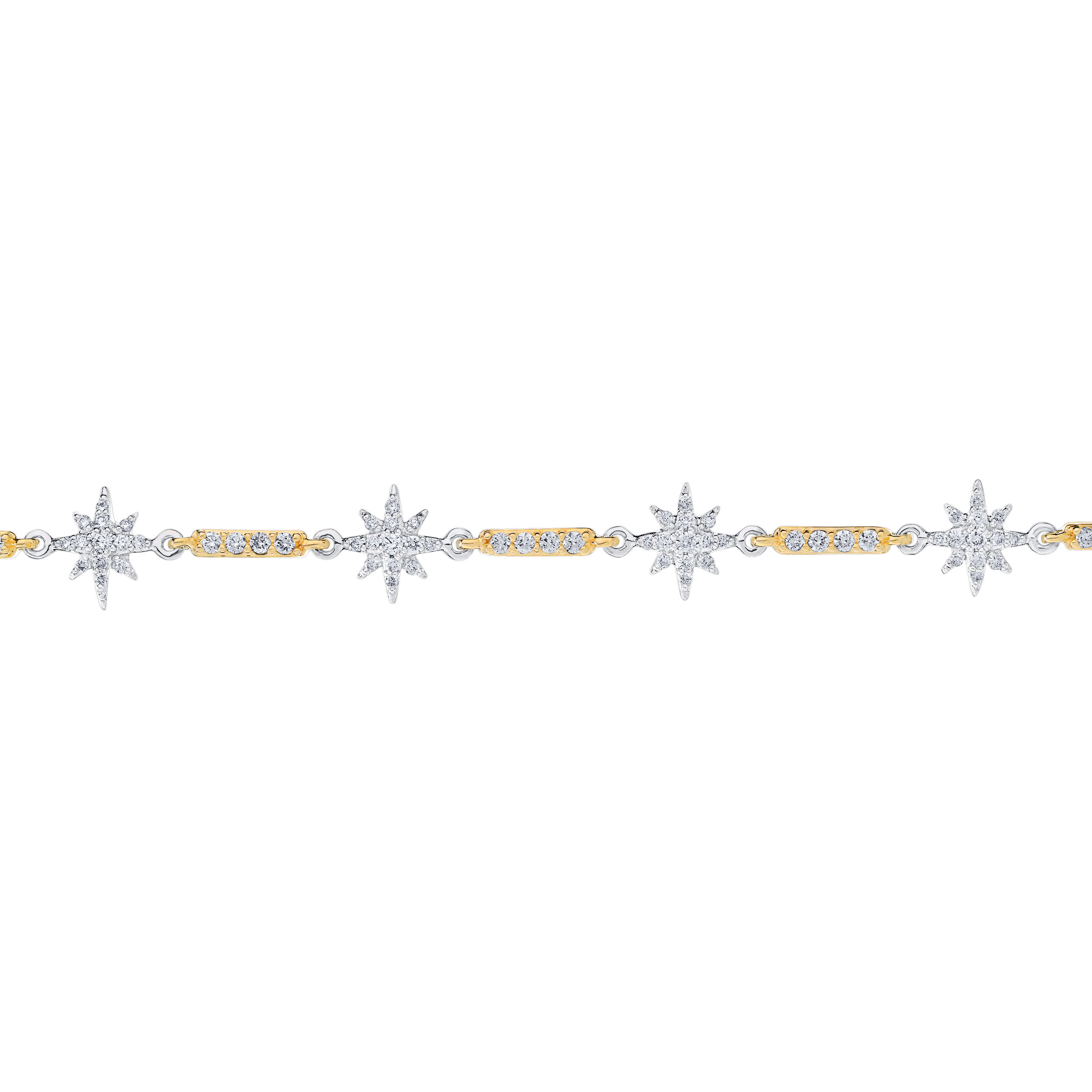 14K Two Tone Starbursts with Pave Set Bars Between Bracelet Diamond 1.00 Ctw