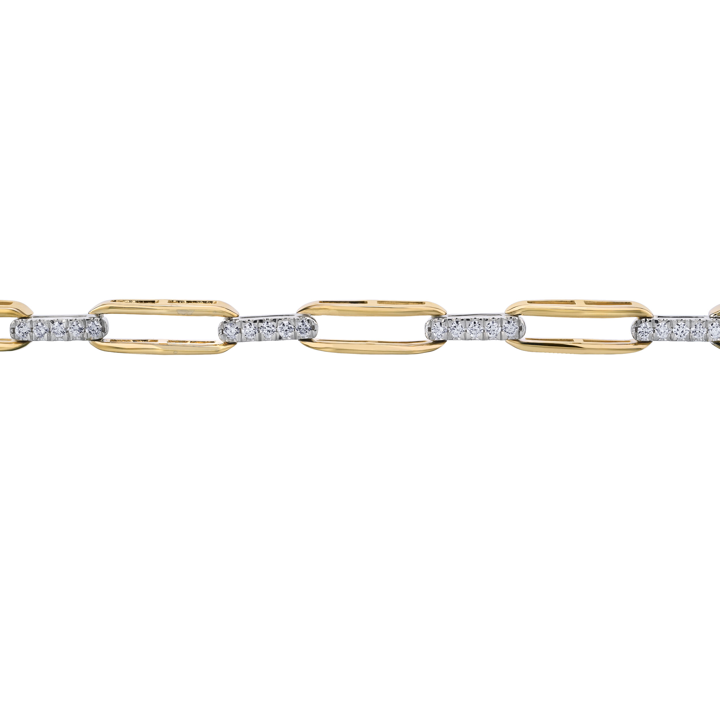 14K Two Tone Paperclip Link Alternating Pave & Polished Bracelet Diamond 0.50 Ctw
