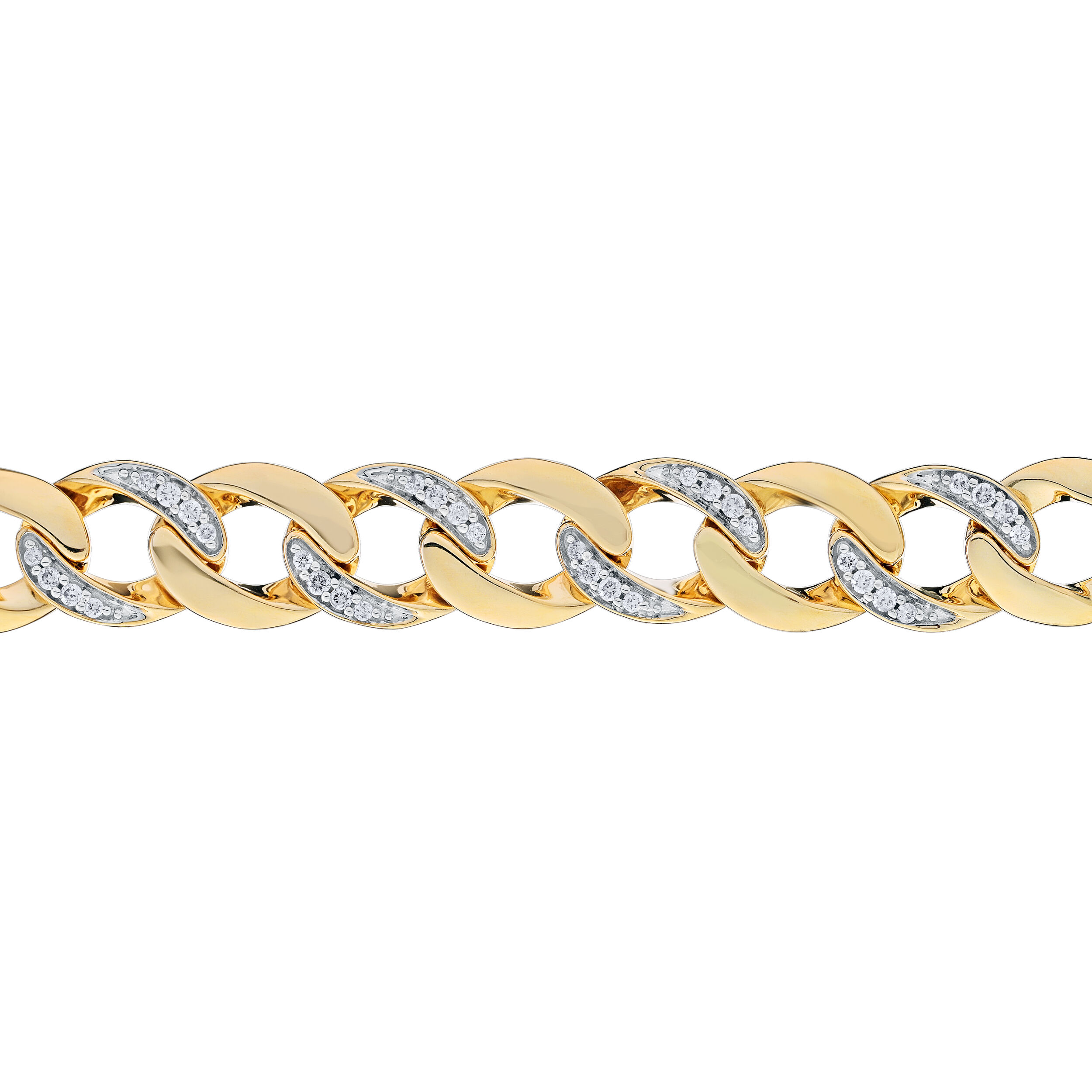 14K Yellow Gold Cuban Link Alternating Polished & Pave Set Bracelet Diamond 2.64 Ctw