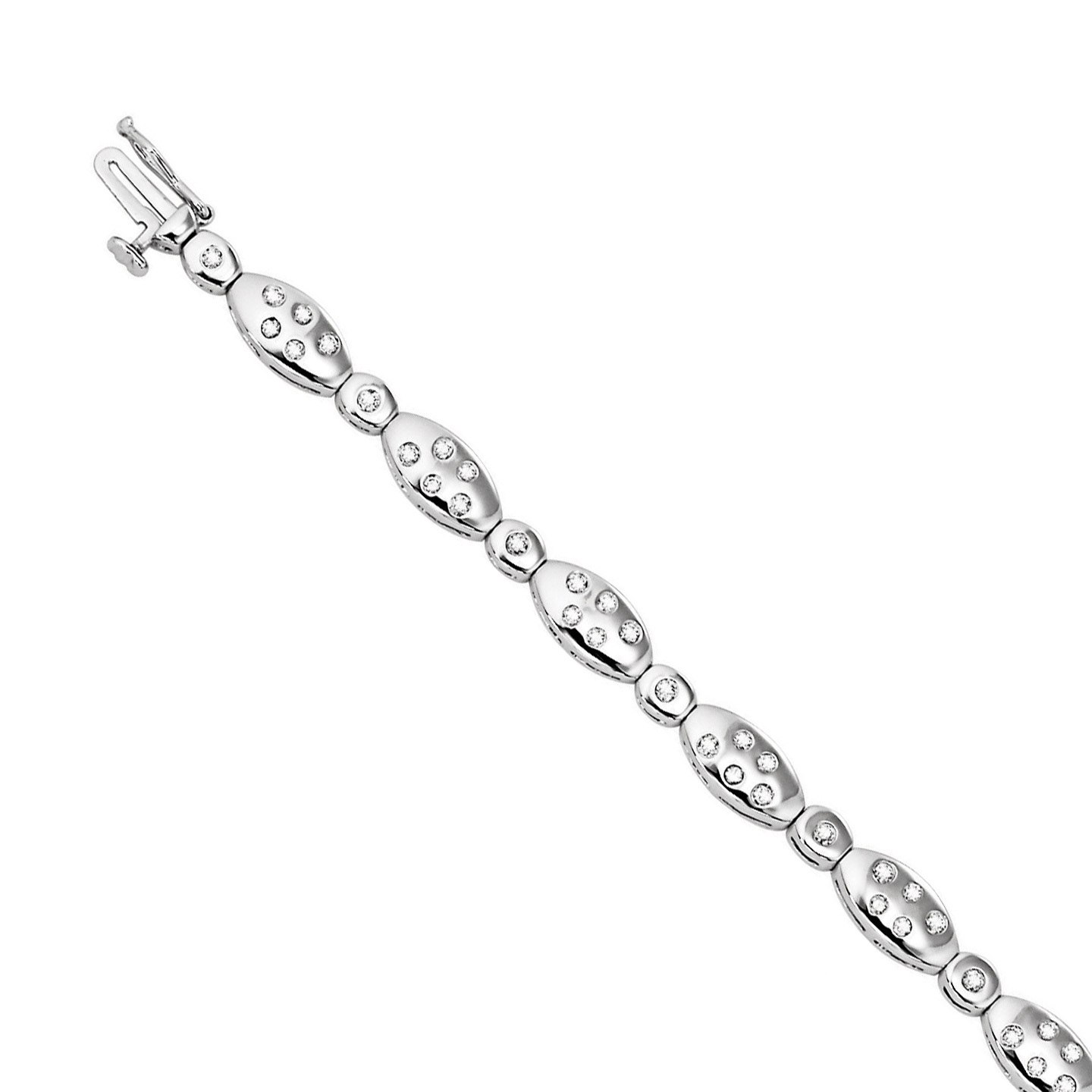 14K White Gold TT:Boat and Single Stone Flush Set Bracelet Diamond 1.00 Ctw