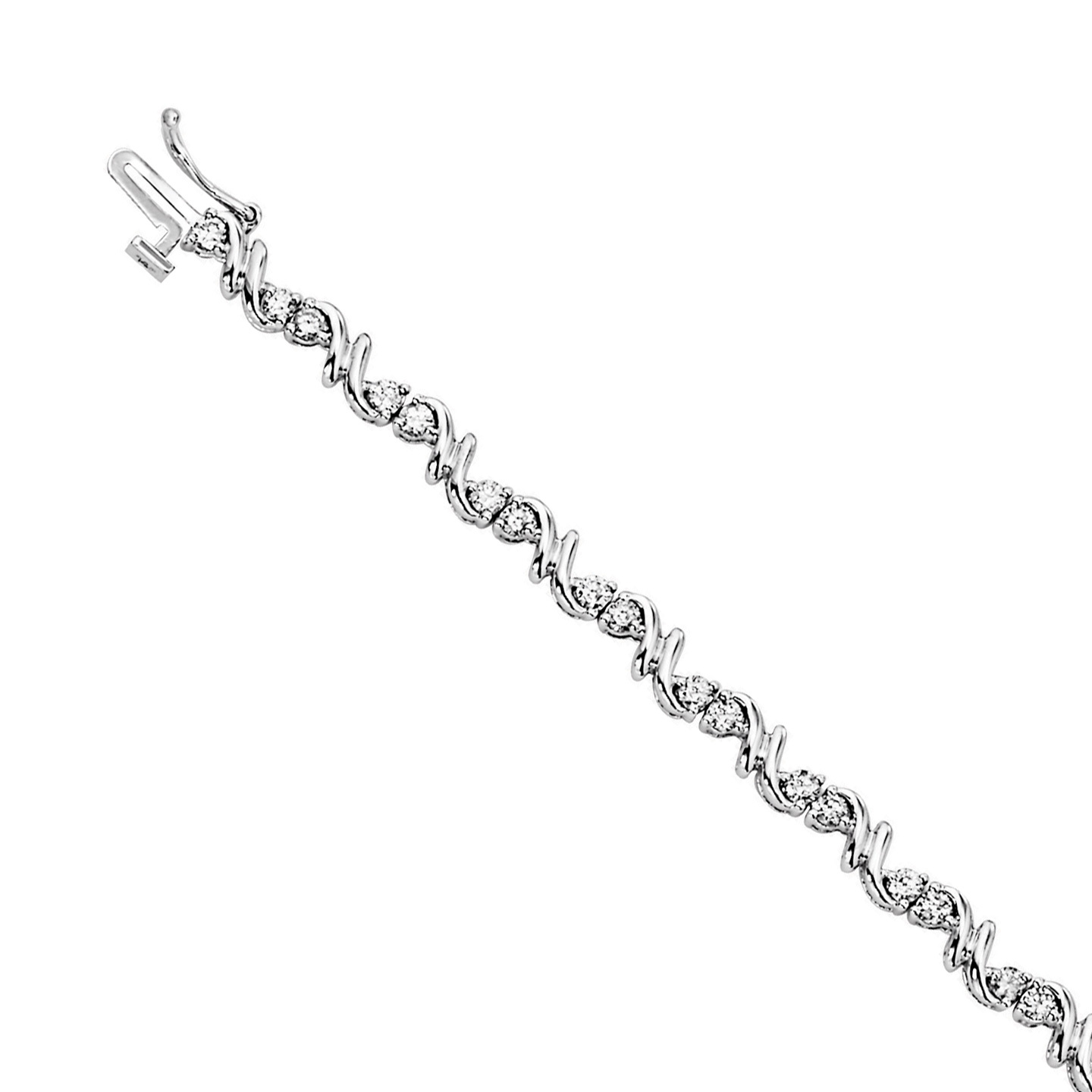 14K White Gold 2S and a Rd Diamond in Prong Set Bracelet Diamond 2.00 Ctw