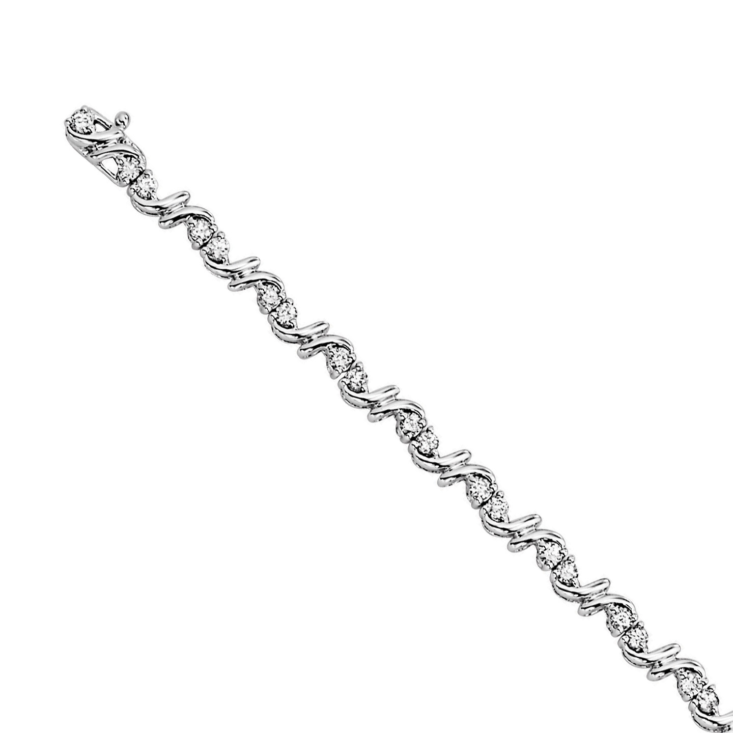 14K White Gold 2S and a Rd Diamond in Prong Set Bracelet Diamond 2.00 Ctw