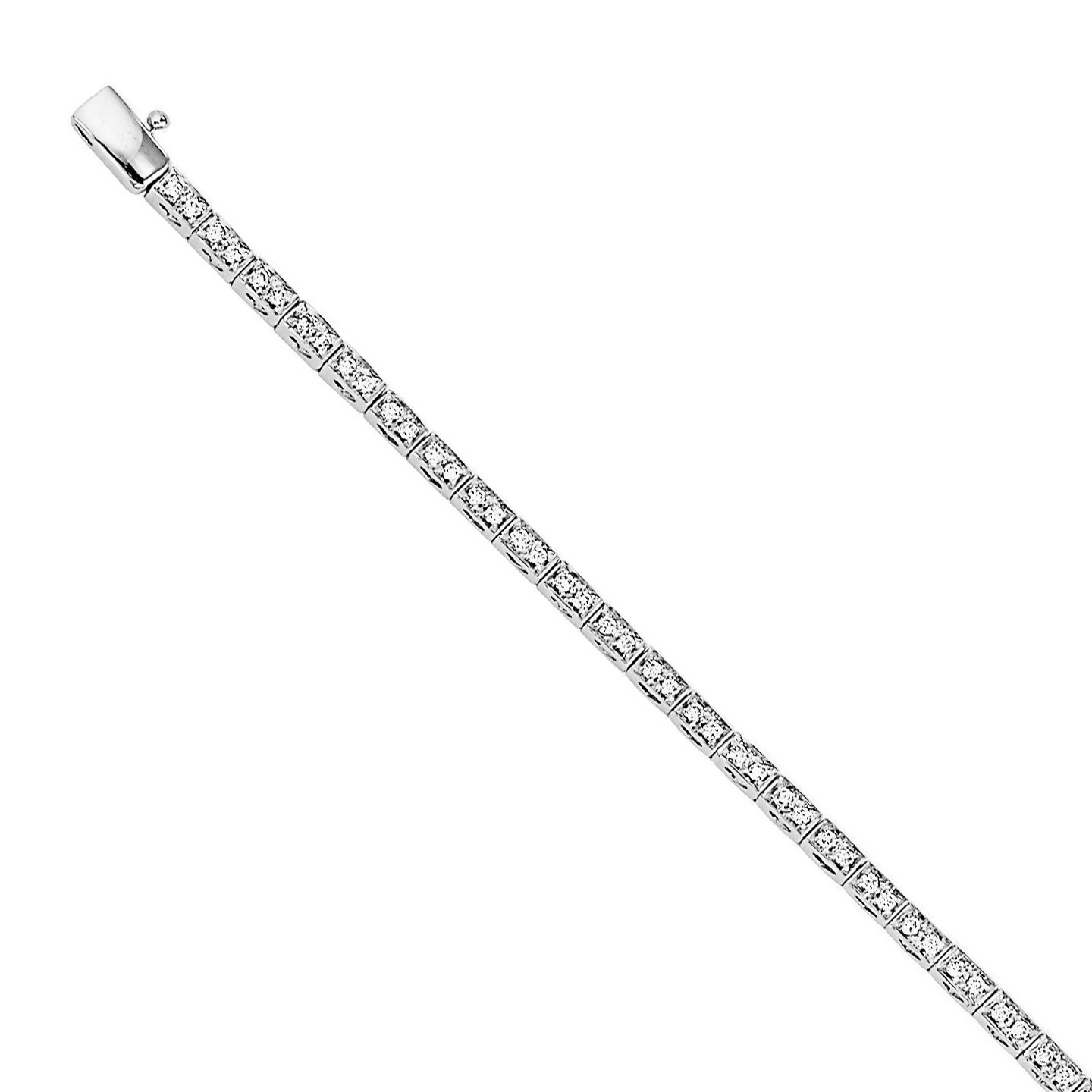 14K White Gold Two Rds with Heart on the Gallery Bracelet Diamond 1.00 Ctw