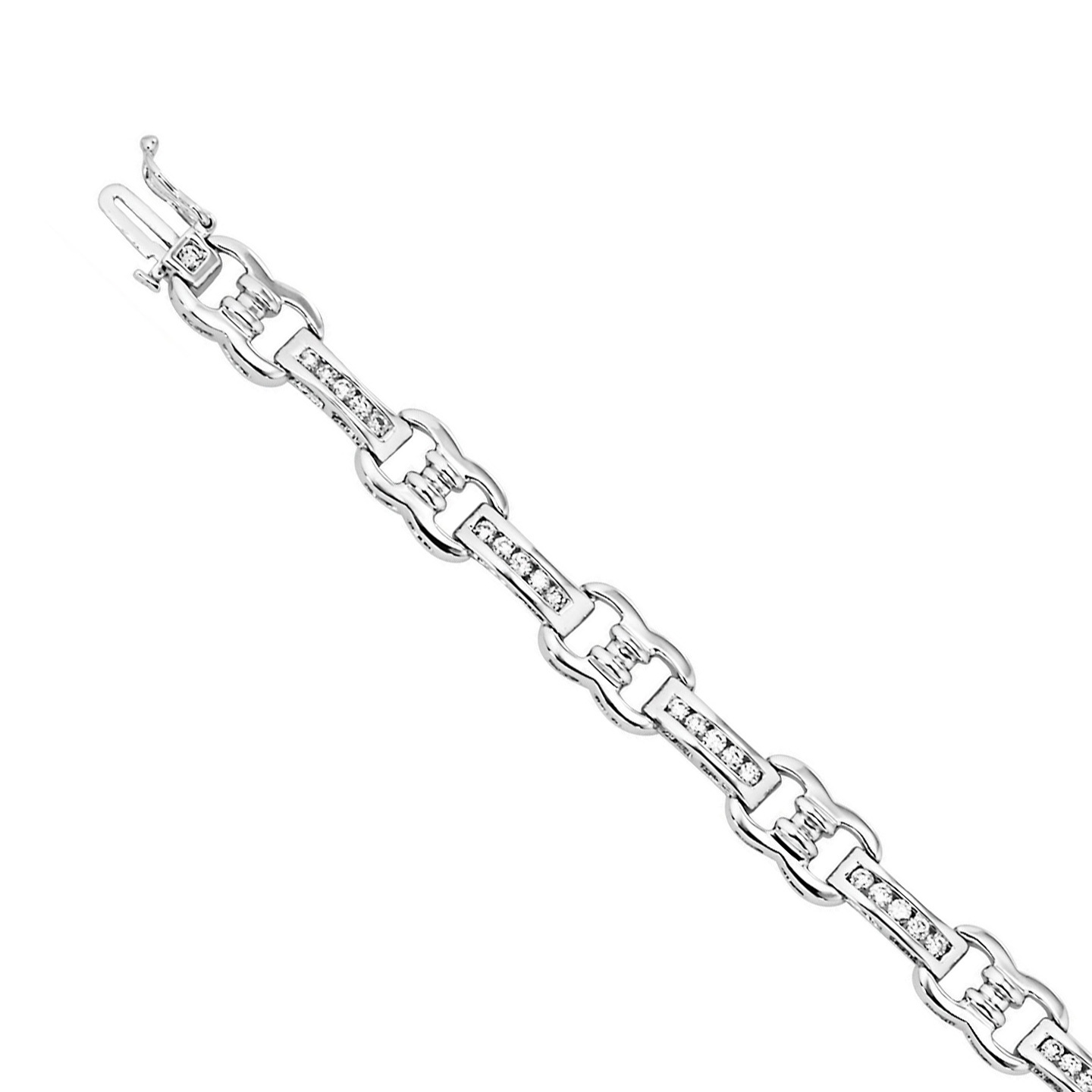 14K White Gold Channel Set Bars with Buckle Between Diamond Bracelet 1.00 Ctw